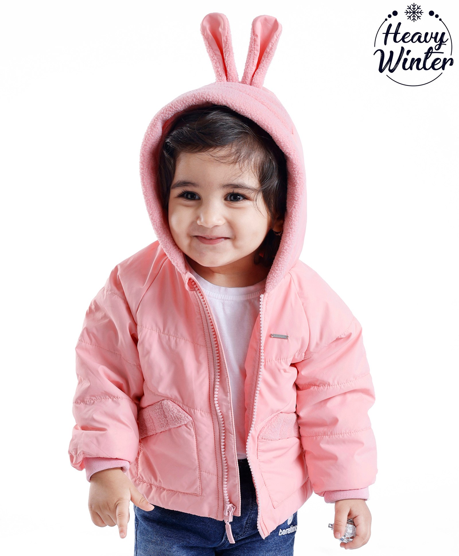 Babyoye Full Sleeves Sherpa Hooded Quilted Jacket Solid Colour- Pink-picture-19