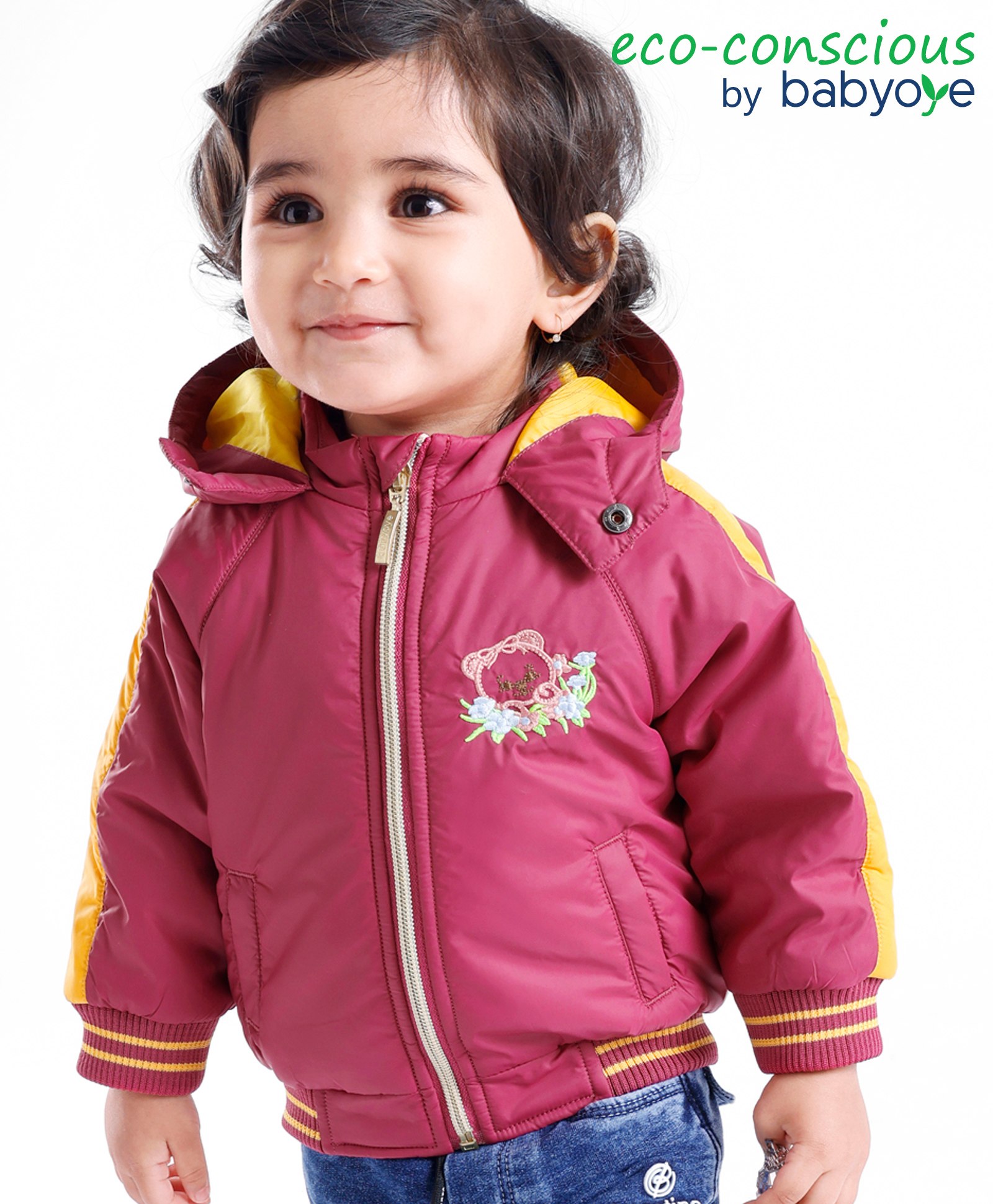Babyoye Full Sleeves Hooded Sweat Jacket Bear Embroidery - Pink-picture-25