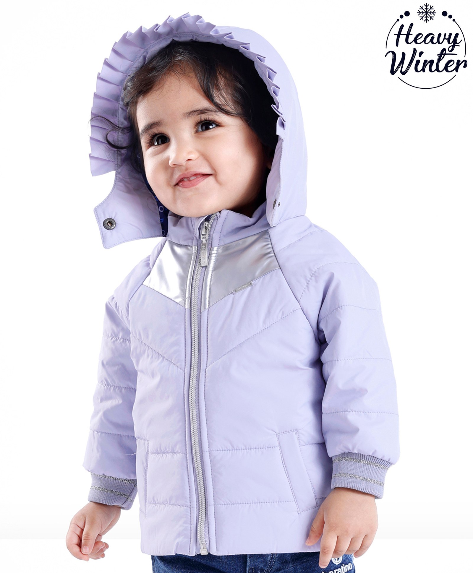 Babyoye Solid Full Sleeves Hooded  Padded Jacket - Lilac-image-47