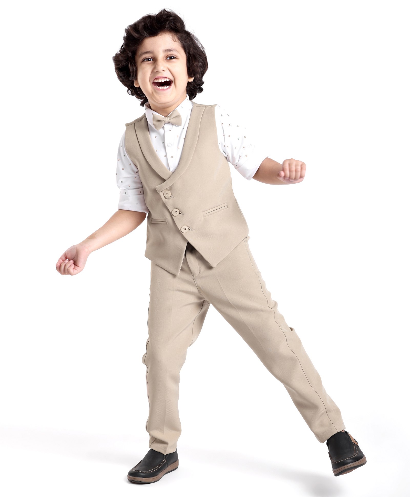 Babyhug Full Sleeves Stretchable Party Suit - Beige-image-48