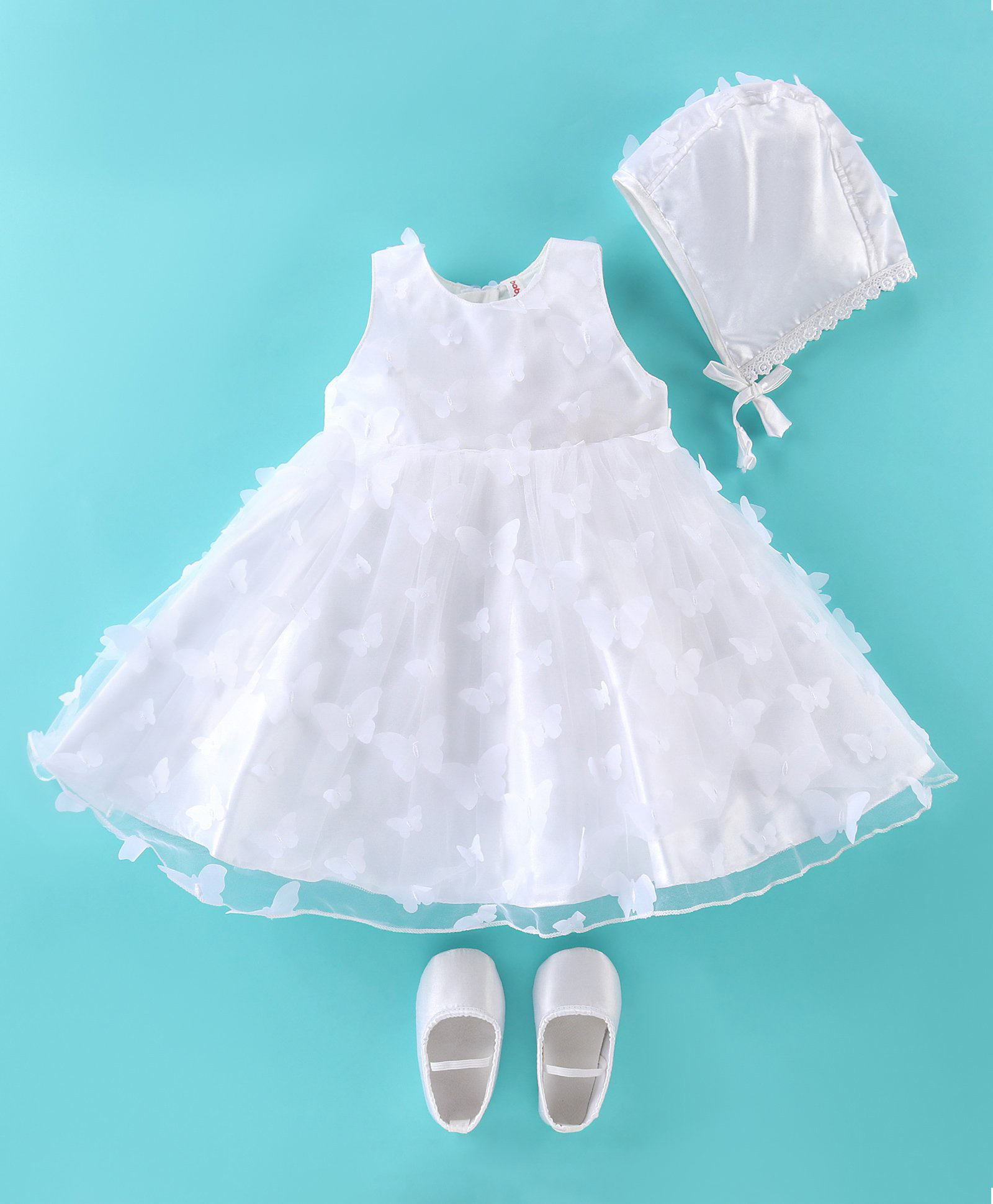 Babyhug Sleeveless Baptism Set With Floral Applique - White-image-27