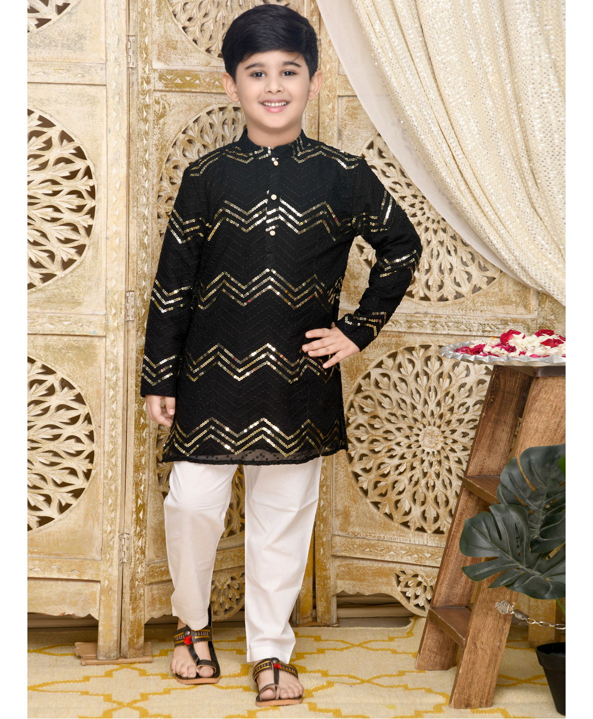 Saka Designs By Sapna Embroidered Full Sleeves Kurta & Pyjama Set - Black-picture-26