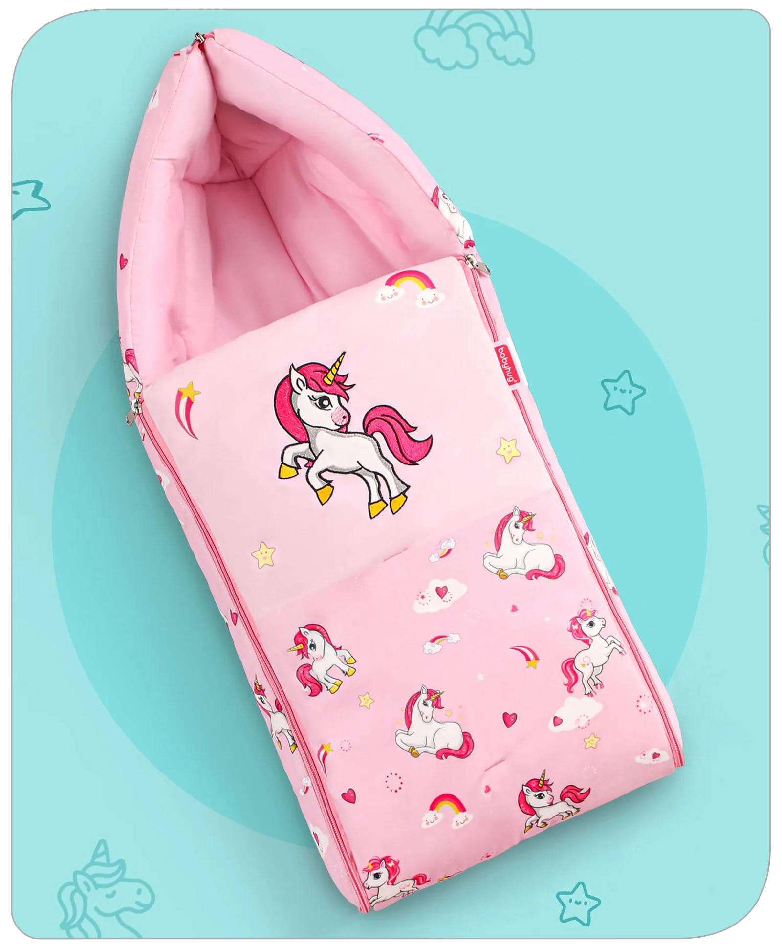 Babyhug Velour Sleeping Bag Unicorn Print - Pink-image-34