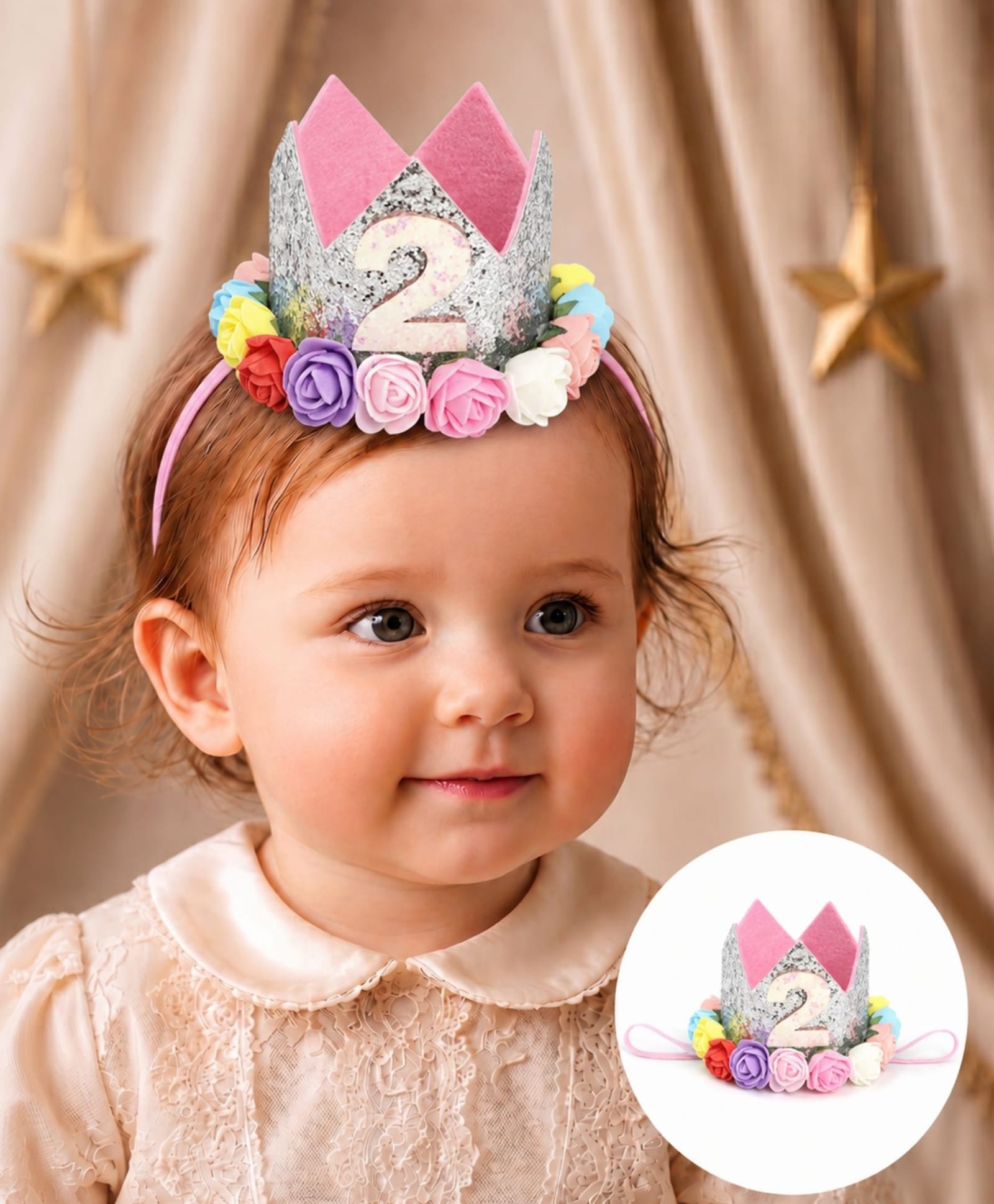 Bembika Crown Hat Adjustable Headbands  2nd Birthday - Silver-image-3