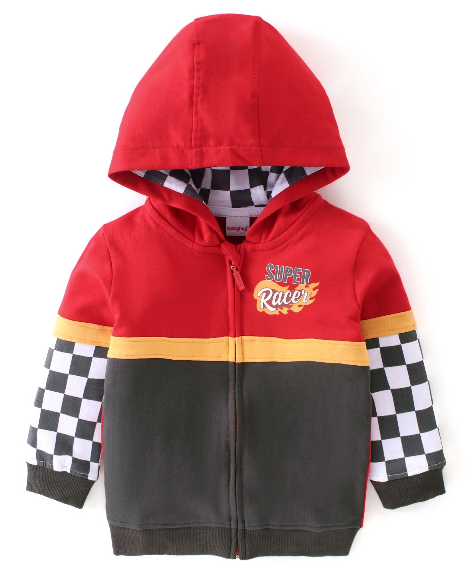 Babyhug Full Sleeves Super Racer Printed Sweatjacket with Zipper & Hood - Red-image-17