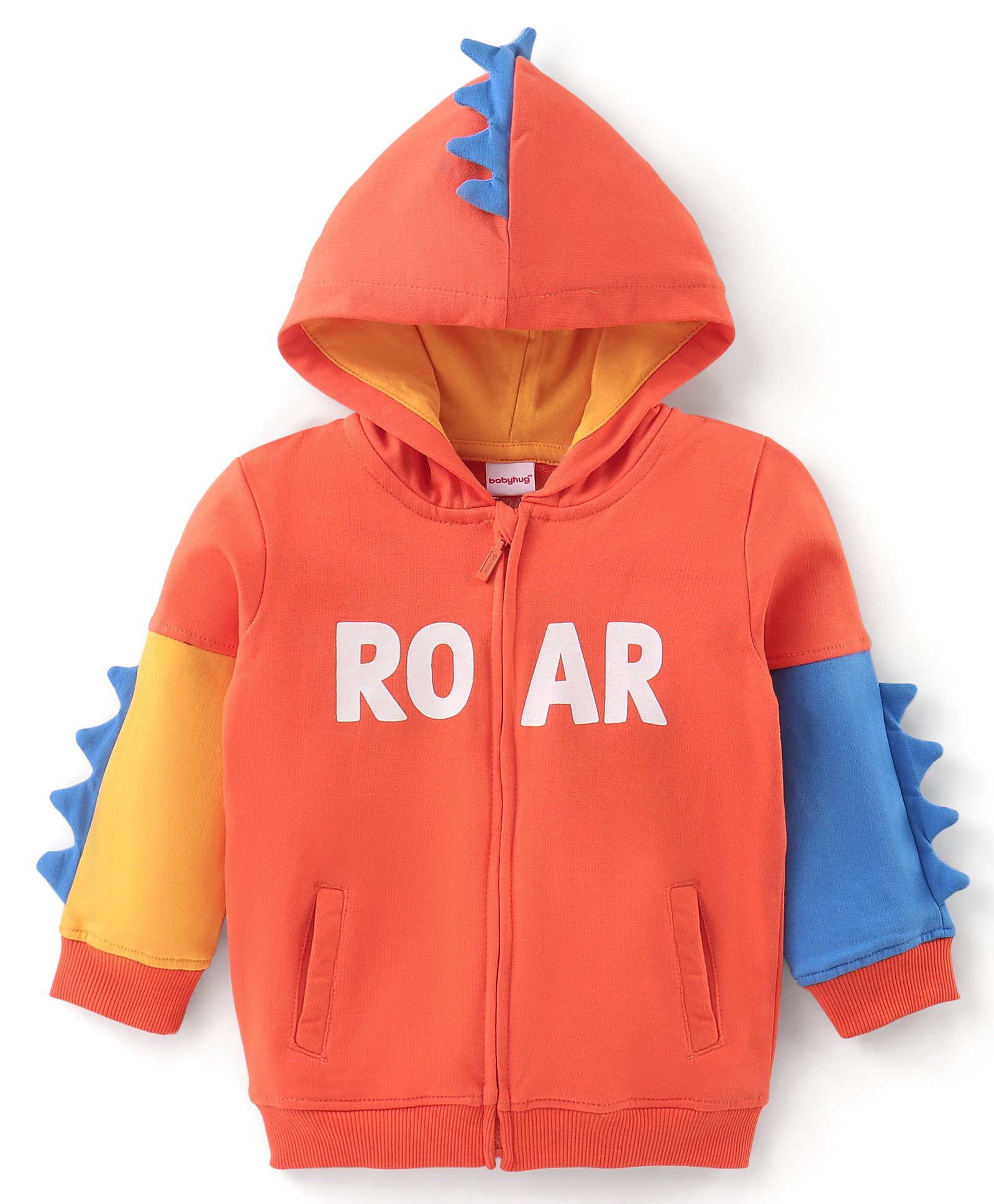 Babyhug Cotton Knit Full Sleeves Woven Sweatjacket Dino Design - Orange-image-31