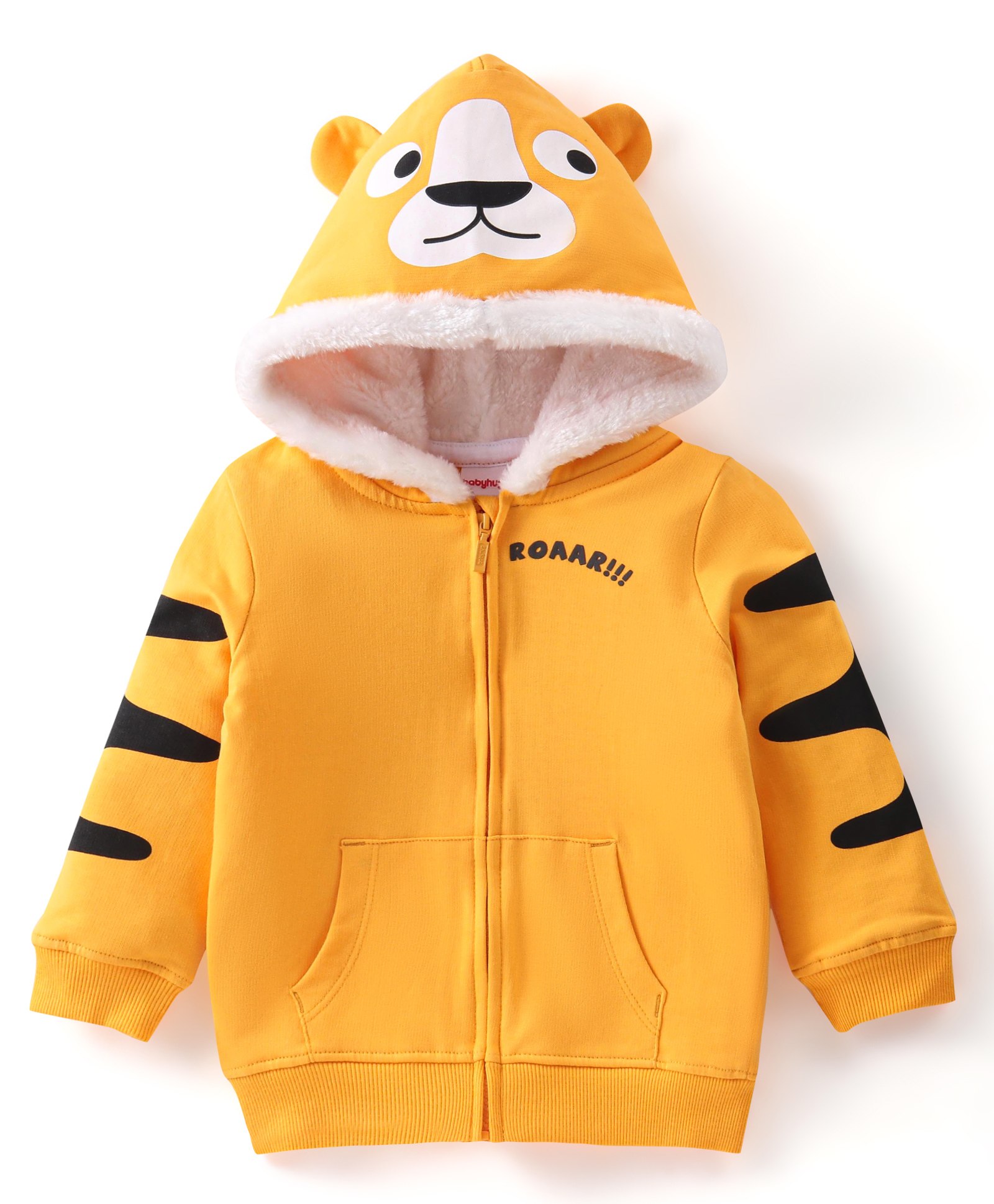 Babyhug 100% Cotton Knit Full Sleeves Sweatjacket With Hood & Tiger Print - Yellow-image-47