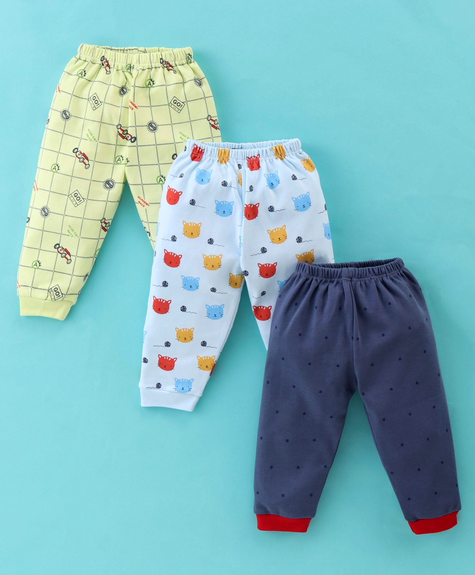 Mini Donuts 100% Cotton Full Length Pajamas Car Printed Pack of 3 - Green Light Blue & Navy  Blue-image-15