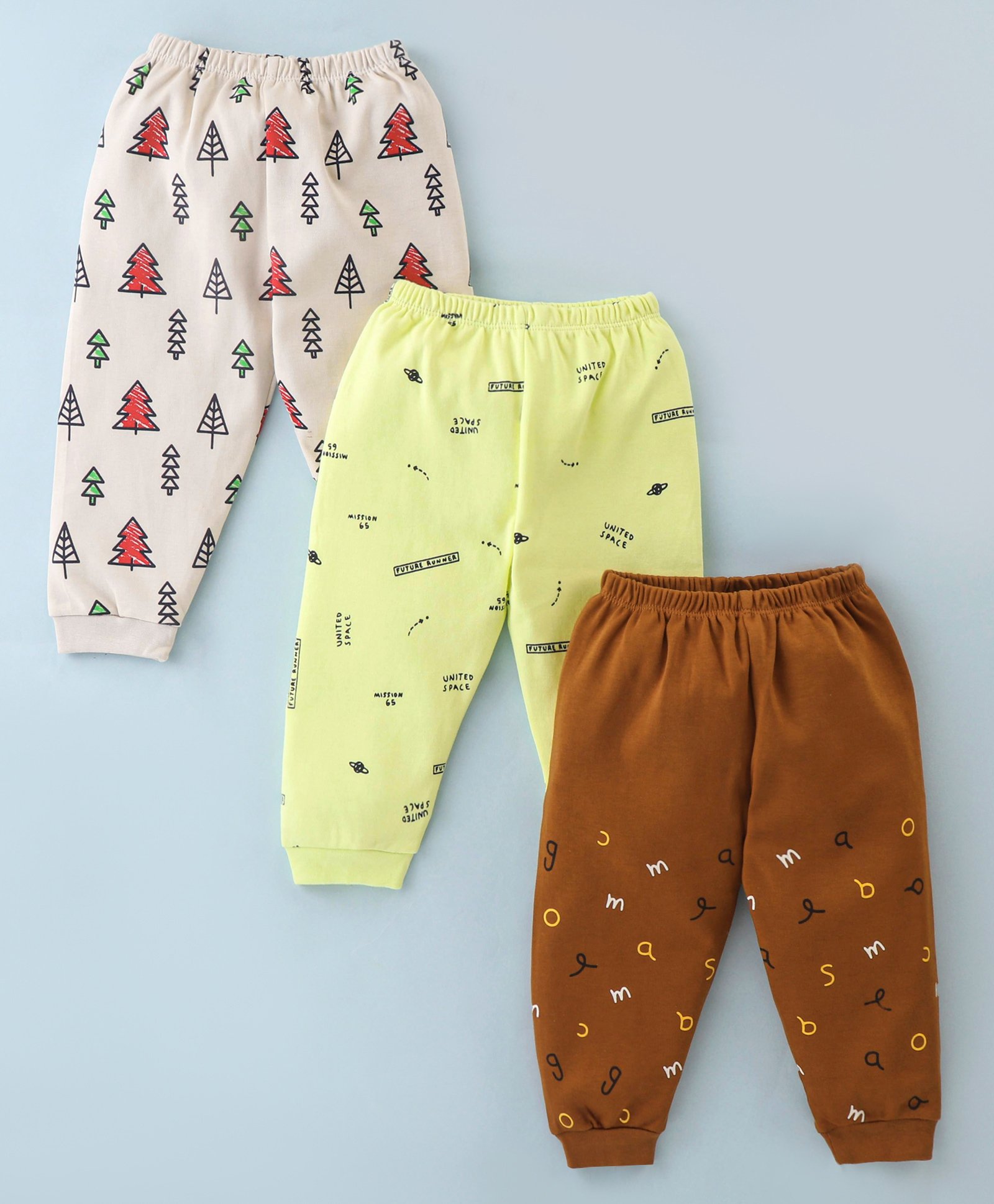 Mini Donuts Cotton Full Length Lounge Pants Tree Print Pack Of 3 - Multicolour-picture-10