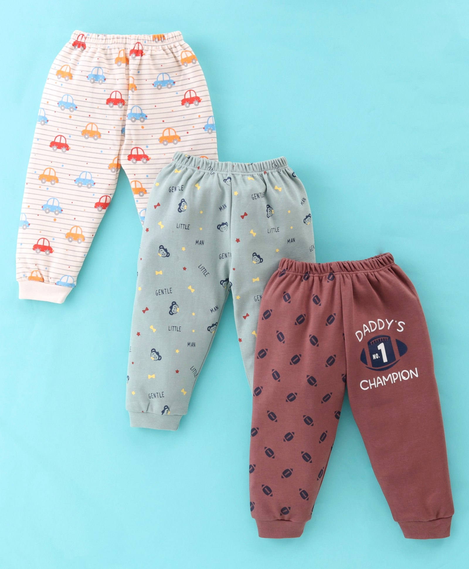 Mini Donuts 100% Cotton Full Length Pajamas Car Printed Pack of 3 - Acru Green & Brown-image-29