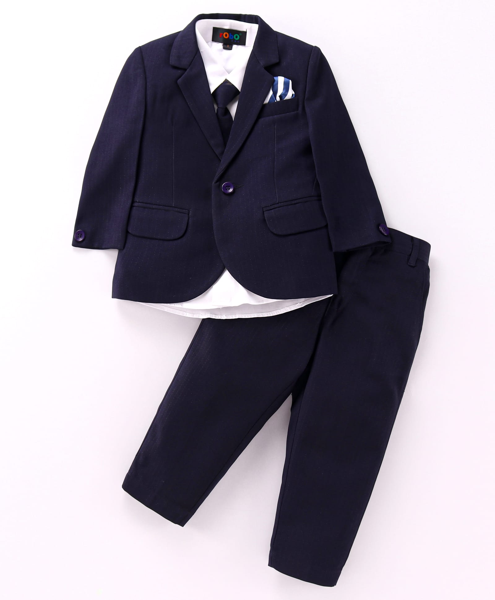 Robo Fry Viscose Woven Full Sleeves Four Piece Party Suits With Tie -Blue-picture-21