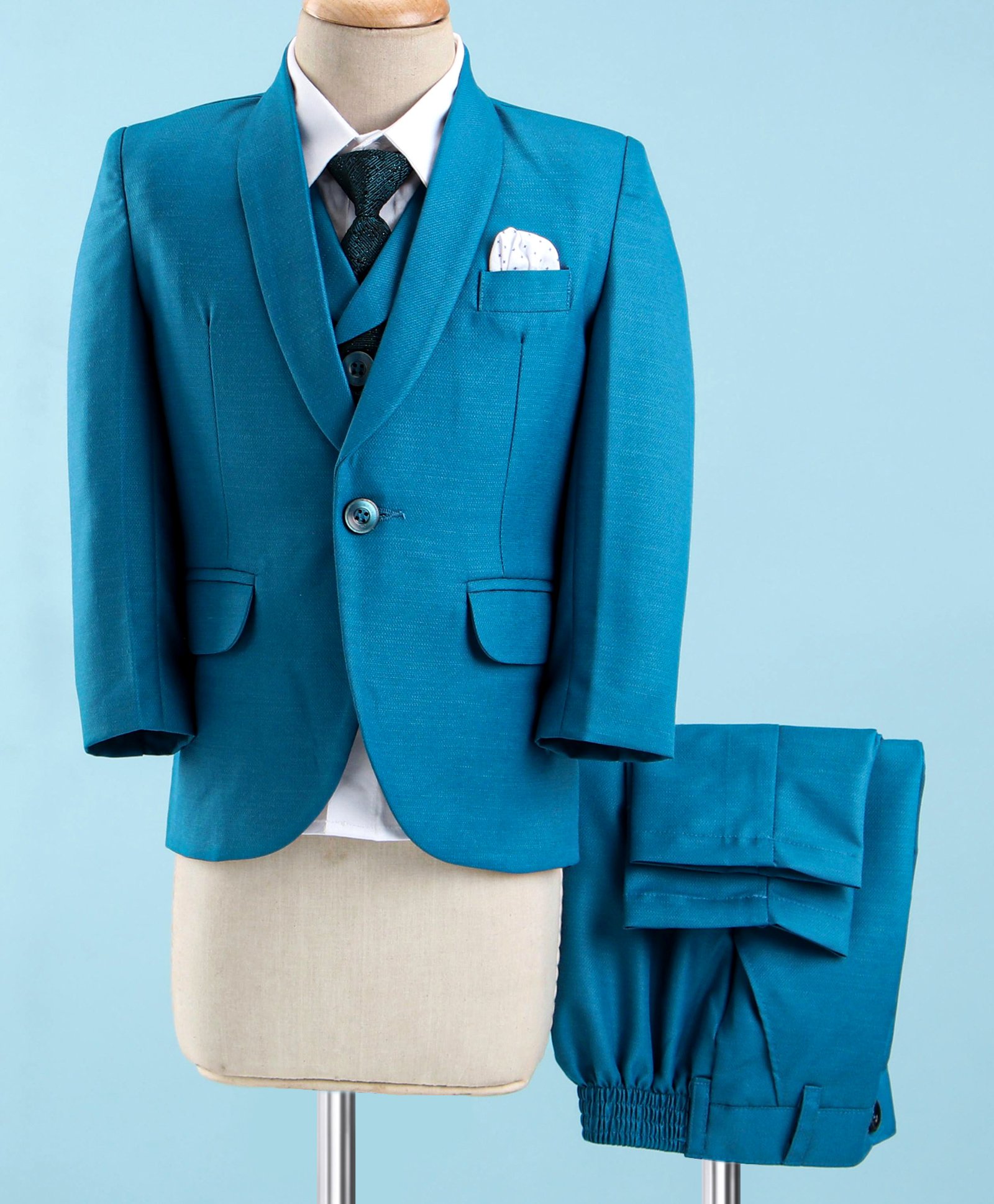 Robo Fry Viscose Full Sleeves Four Piece Party Suit - Blue-image-39