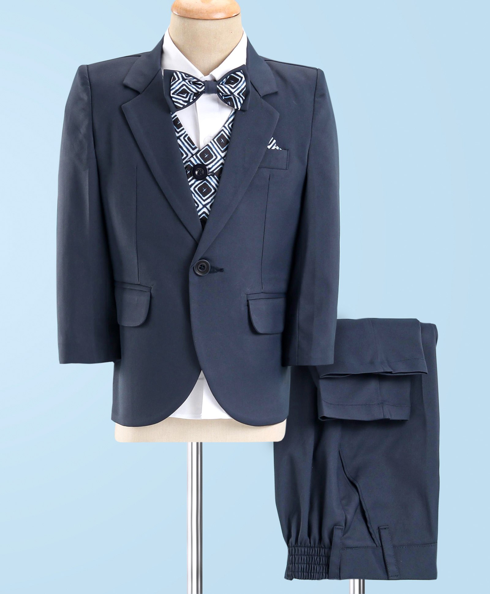 Robo Fry DC Full Sleeves Party Suits Checkered - Navy Blue & White-image-24