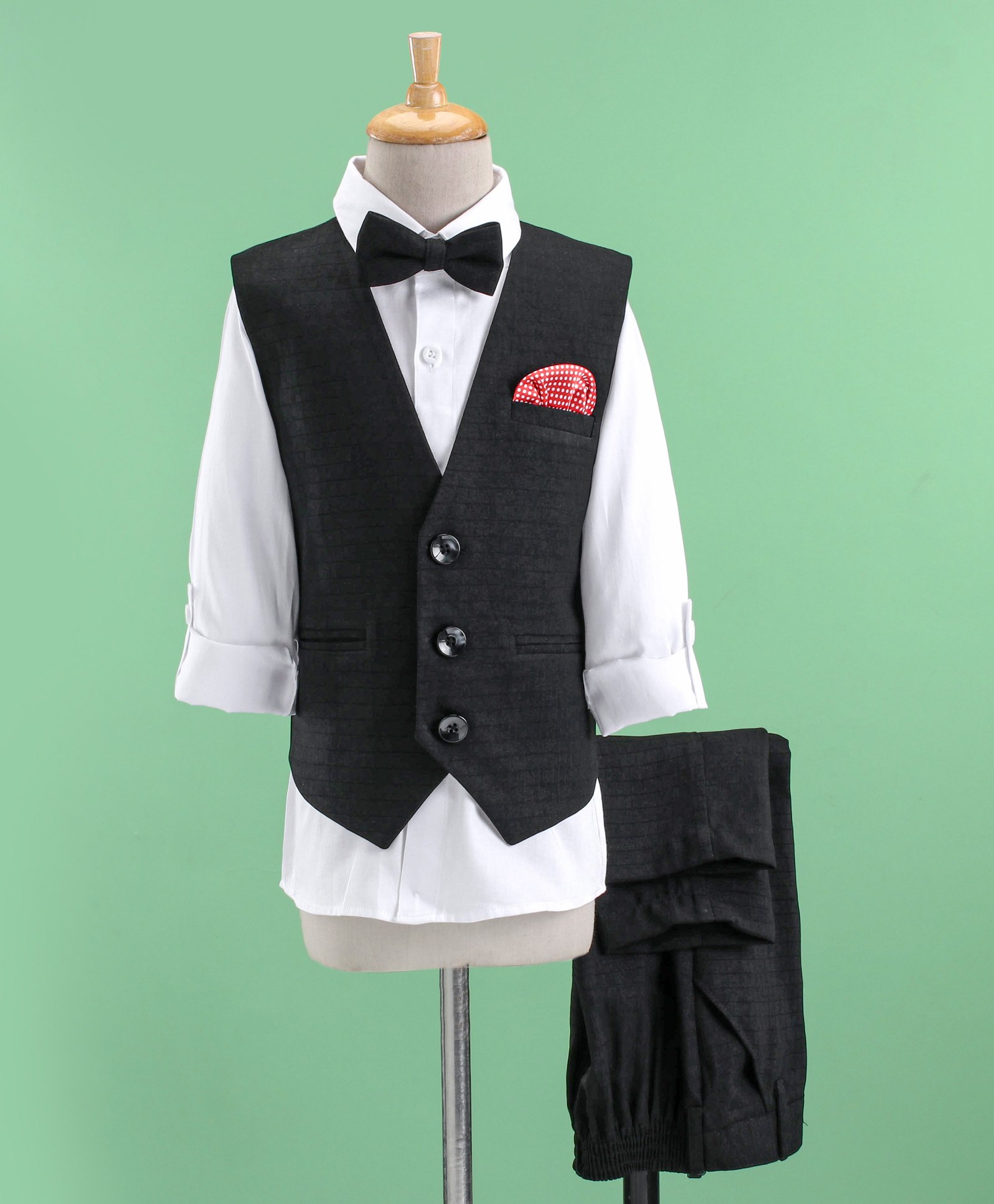 Robo Fry Full Sleeves 3 Piece Party Suit Solid Color with Bow - Black-picture-18