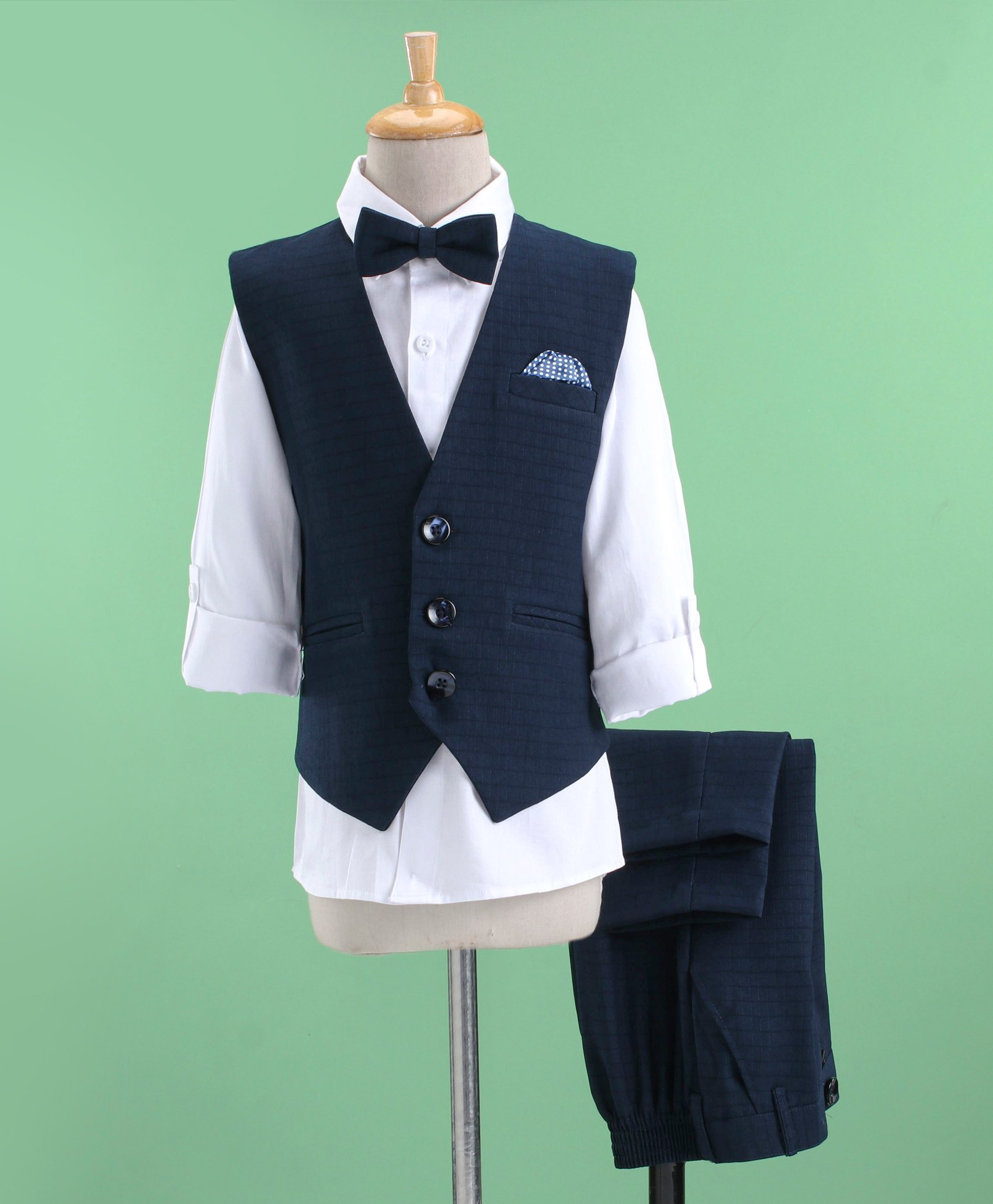 Robo Fry Full Sleeves 3 Piece Party Suit Solid Color with Bow - Blue-picture-26