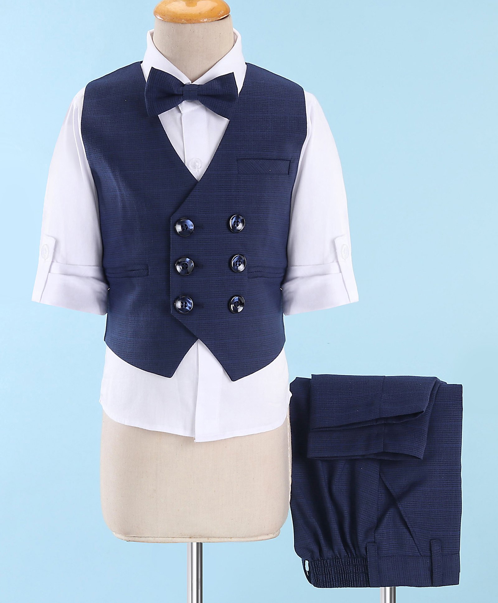 Robo Fry Full Sleeves Solid Colour 3 Pieces Party Suit - Blue-picture-26