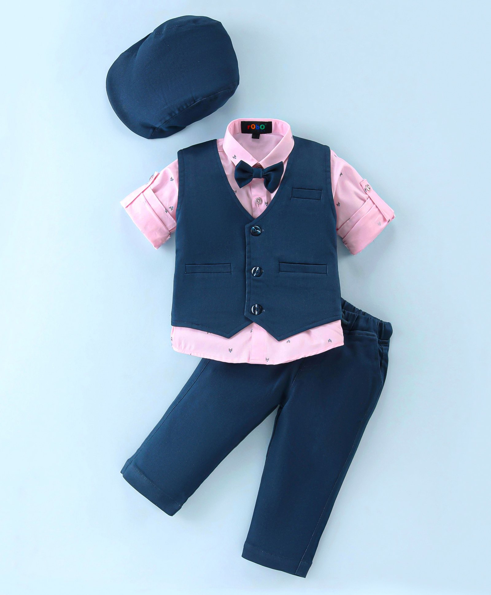Robo Fry Cotton Lycra Full Sleeves Three Piece Party Suit With Cap - Blue-picture-22