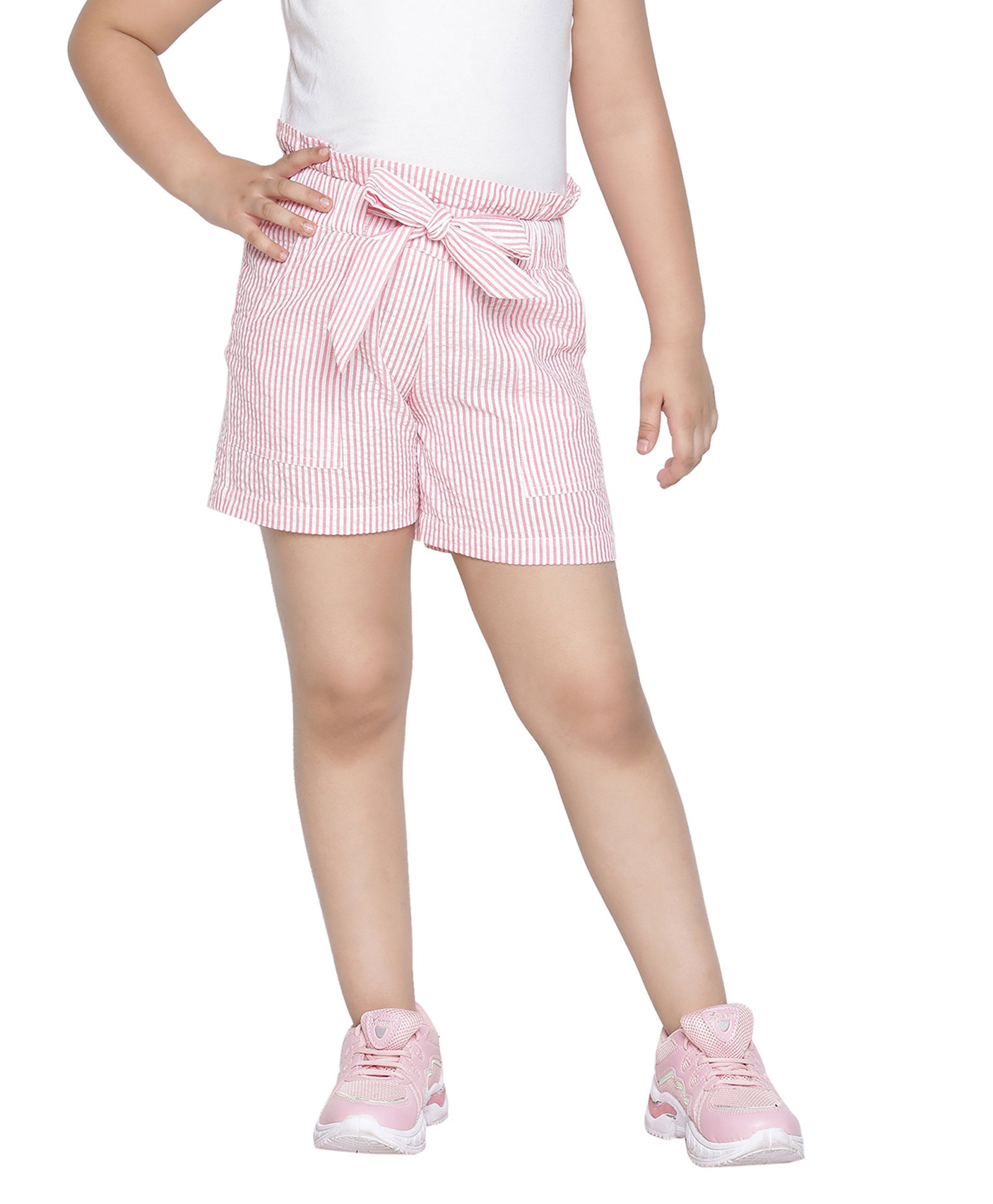 SpyBy Above Knee Length Cotton Striped Short - Pink-picture-15