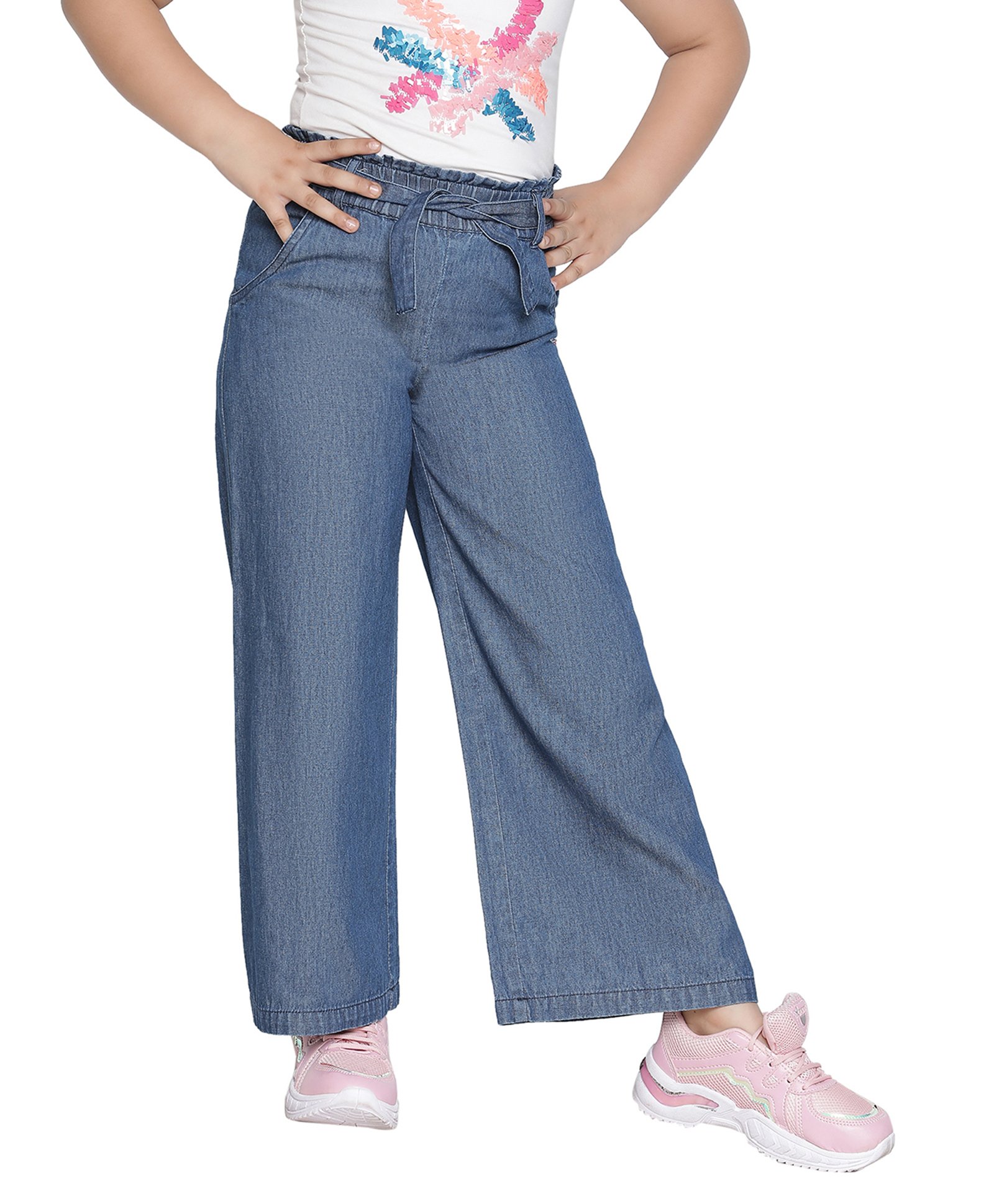 SpyBy Full Length Denim Solid Colour Culottes - Dark Blue-picture-16