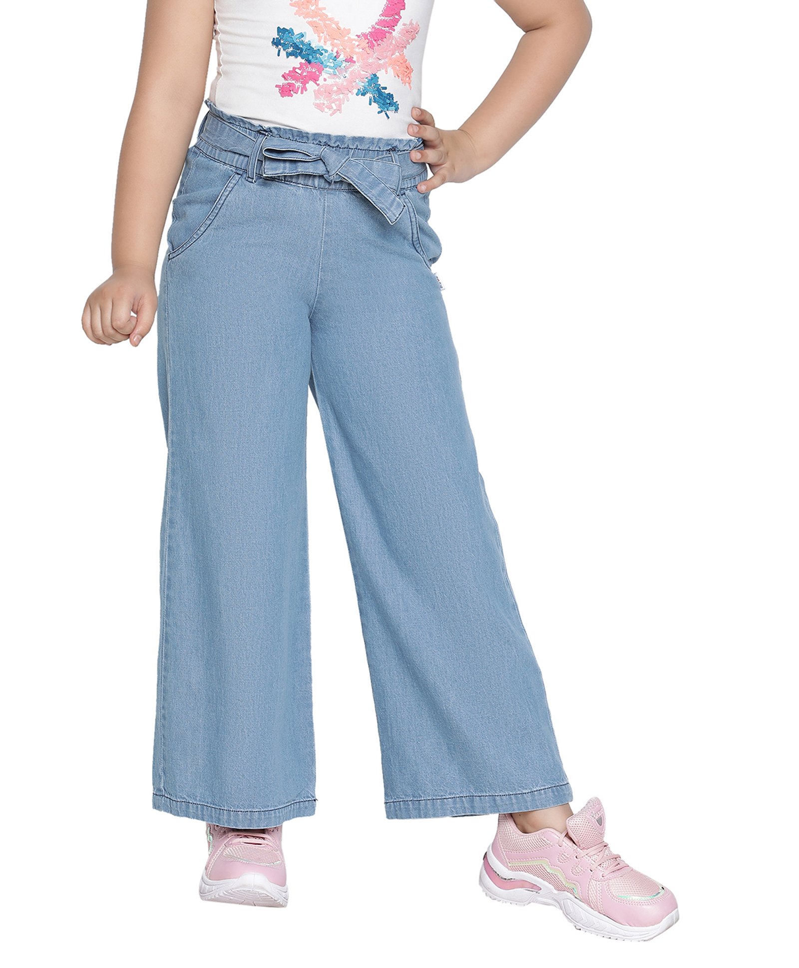 SpyBy Full Length Denim Solid Colour Culottes - Light Blue-picture-12