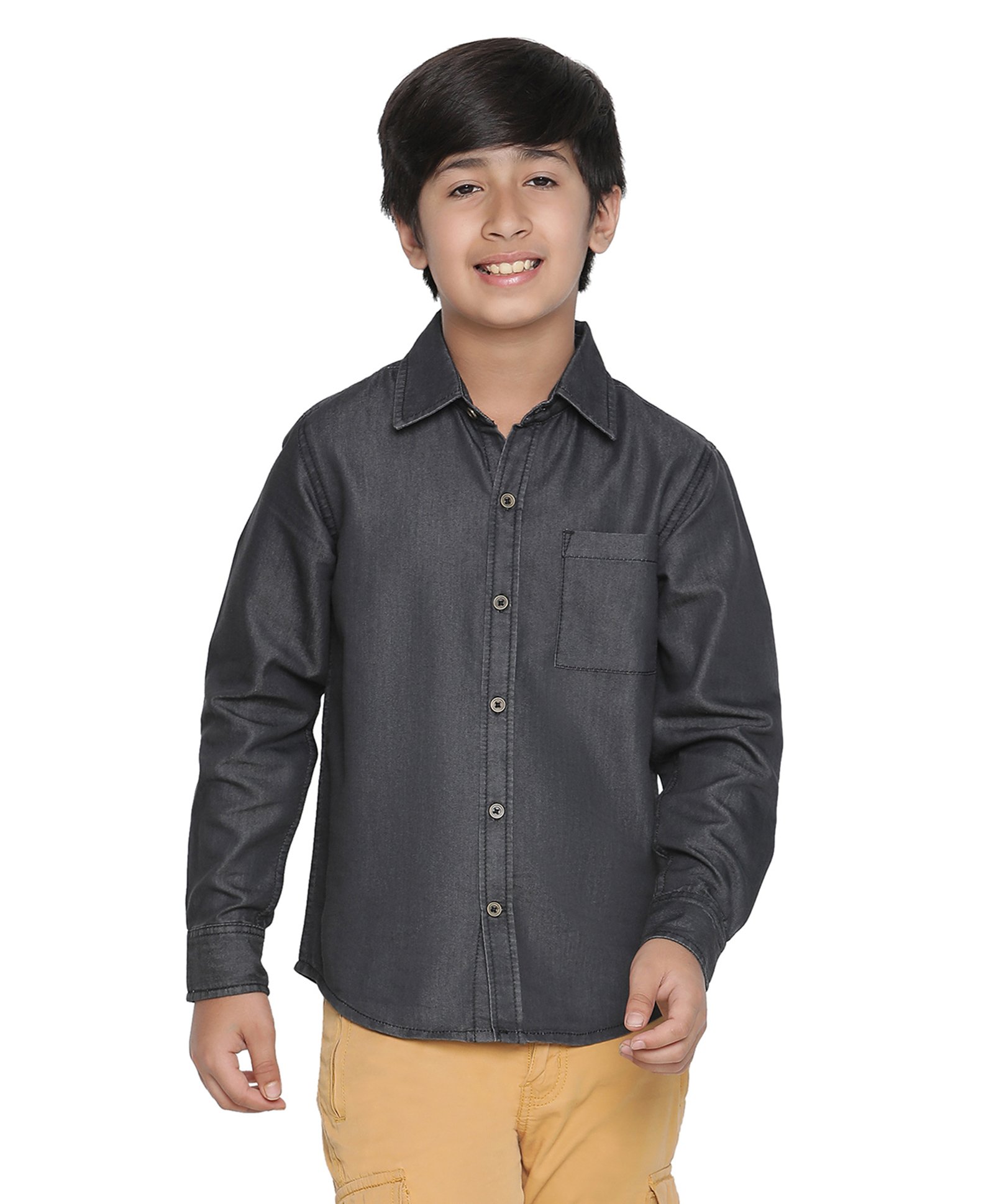 SpyBy Full Sleeves Denim Solid Colour Shirt - Black-picture-15