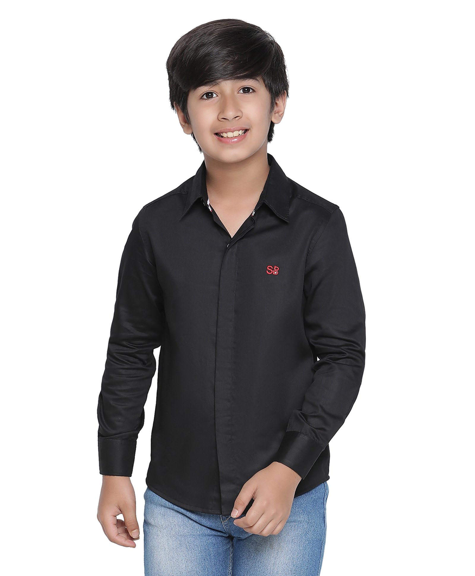 SpyBy Full Sleeves Cotton Shirt with Alphabet Embroidery - Black-picture-11