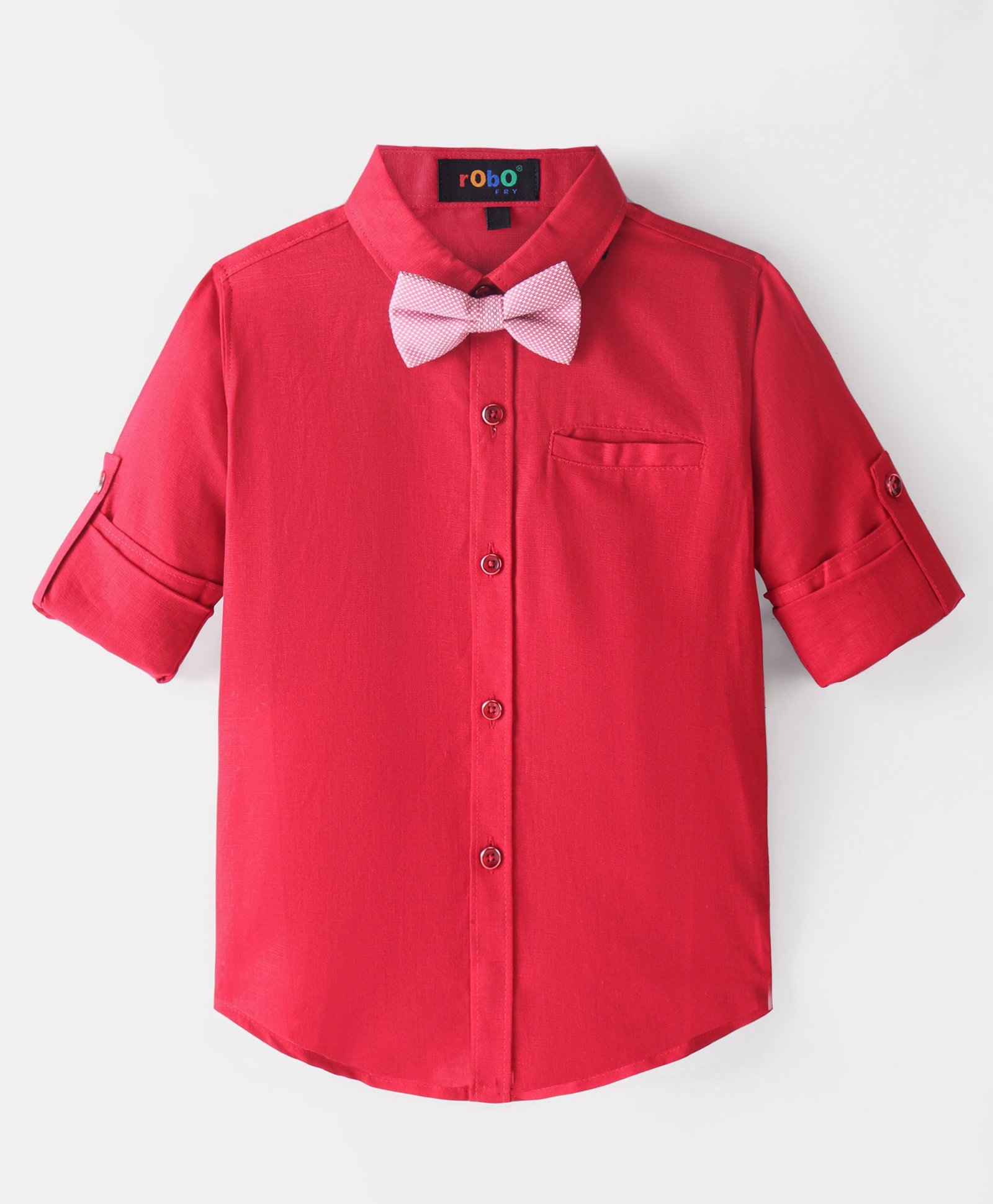 Robo Fry Cotton DC Full SleevesParty Shirt With Bow -Red-image-0