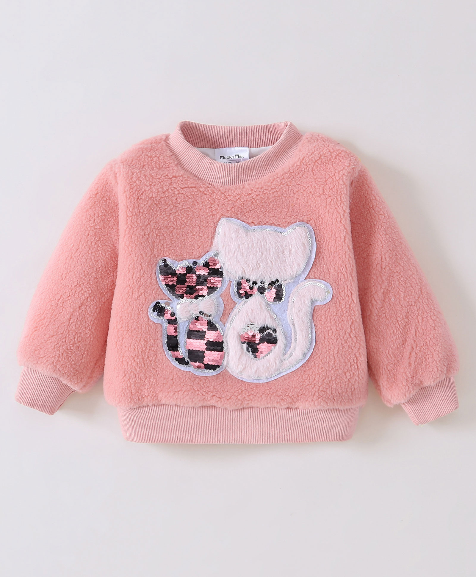 Kookie Kids Full Sleeves Sweatshirt with Kitties Applique - Pink-image-38