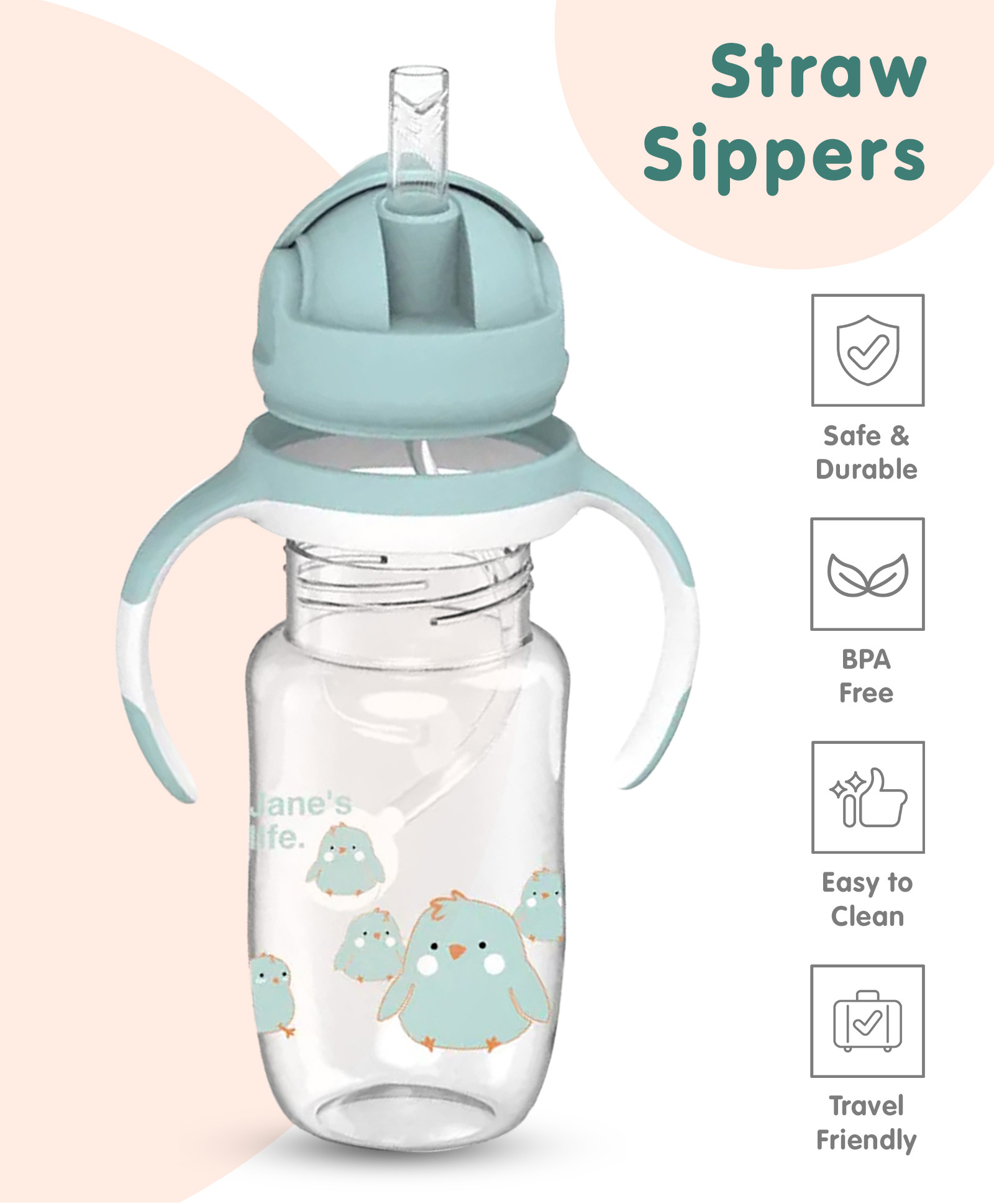 Twin Handle Sipper Cup with Pop Up Straw Blue - 300 ml