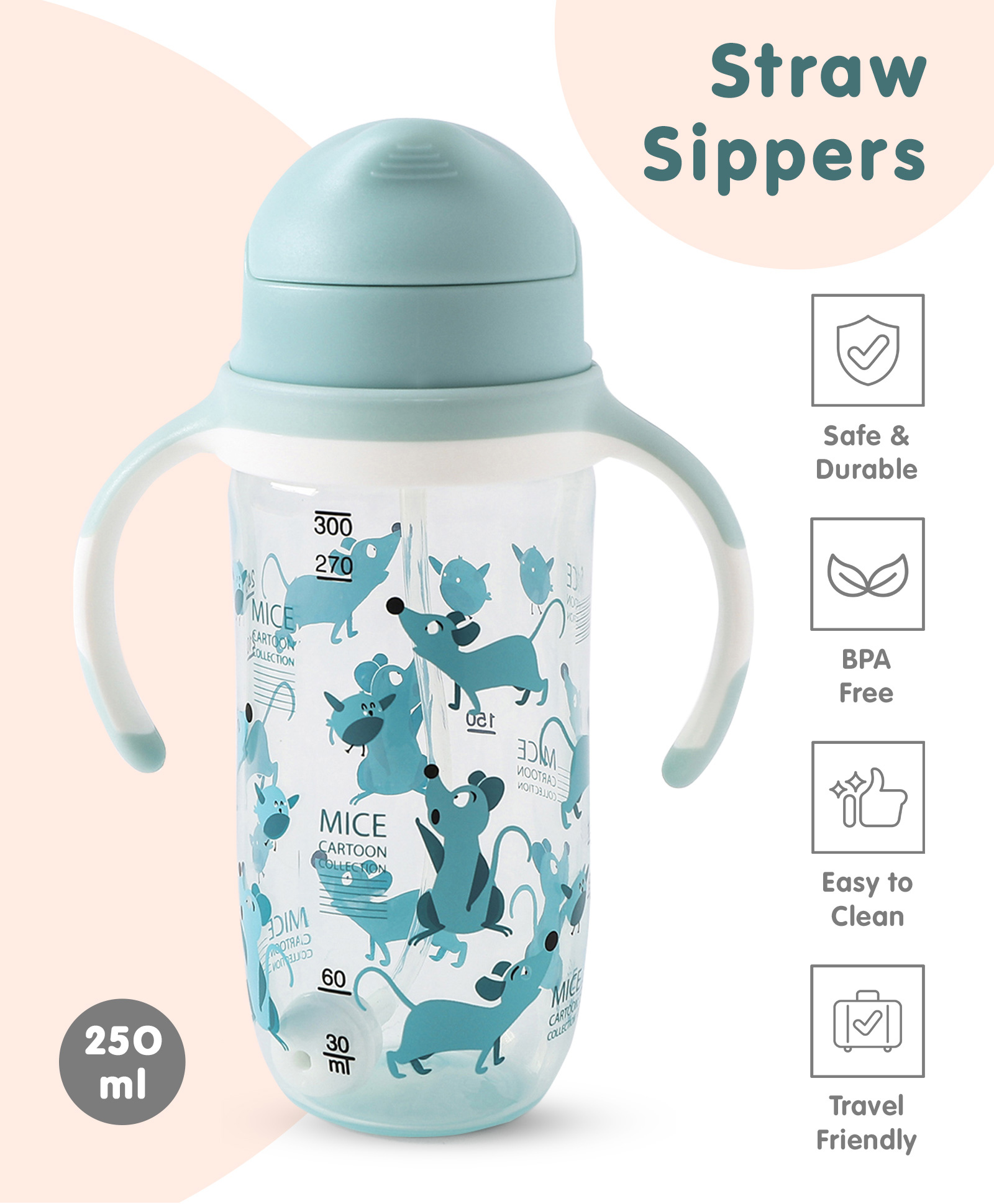 fab n funky Sipper Cup With Pop Up Straw Blue - 300 ml-picture-37