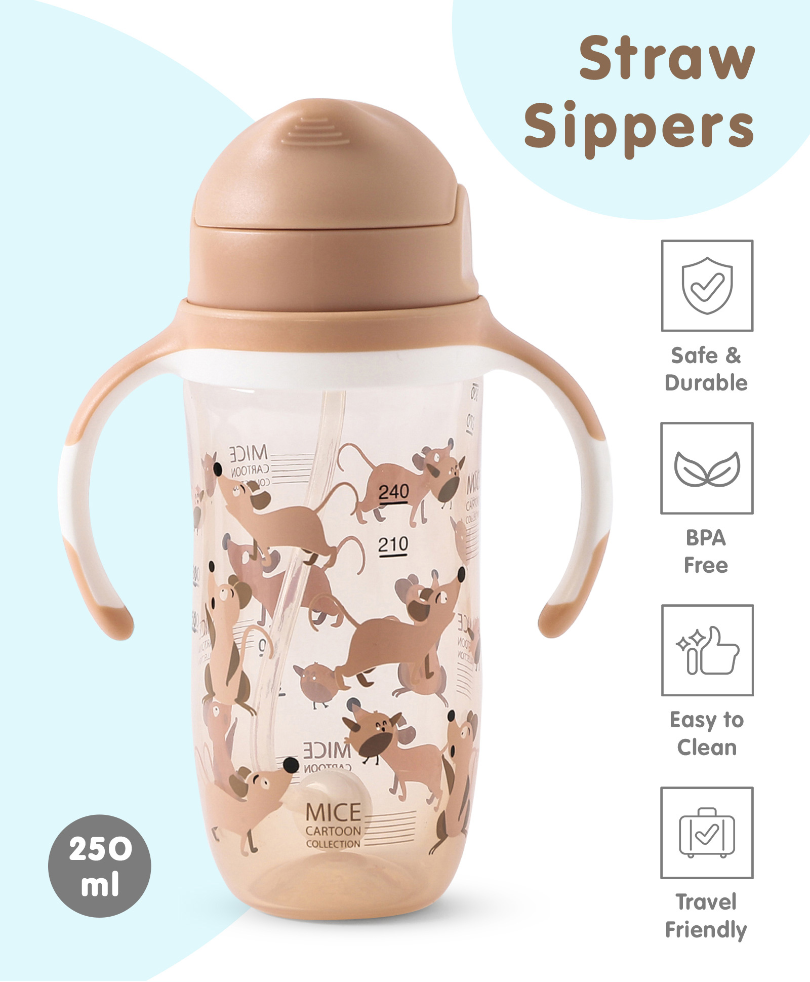 Twin Handle Sipper Cup with Pop Up Straw Pink - 300 ml-image-4