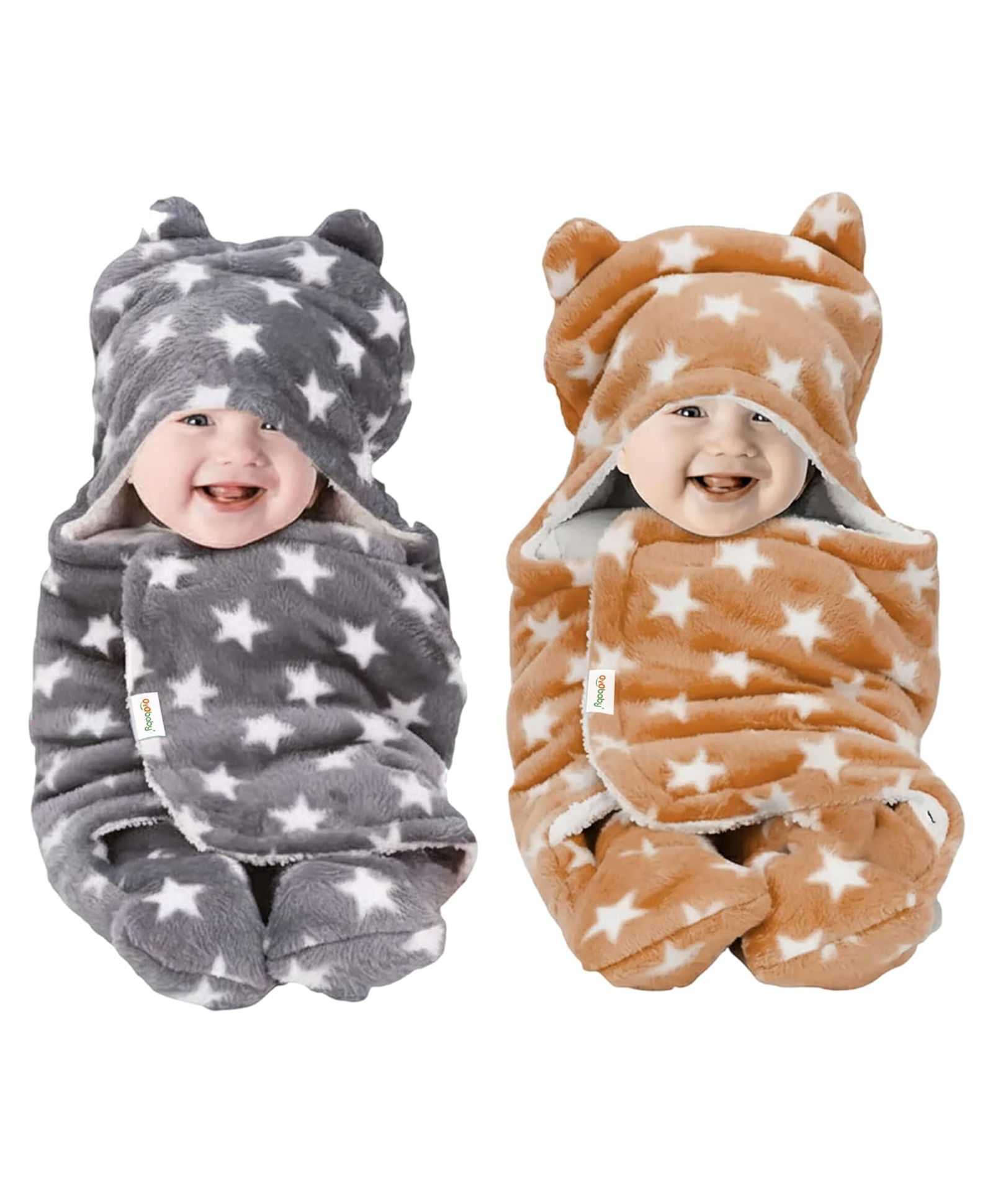 OyO Baby 3-in-1 Fleece Hooded Baby Blanket Wrappers Pack of 2 - Grey & Beige-image-46