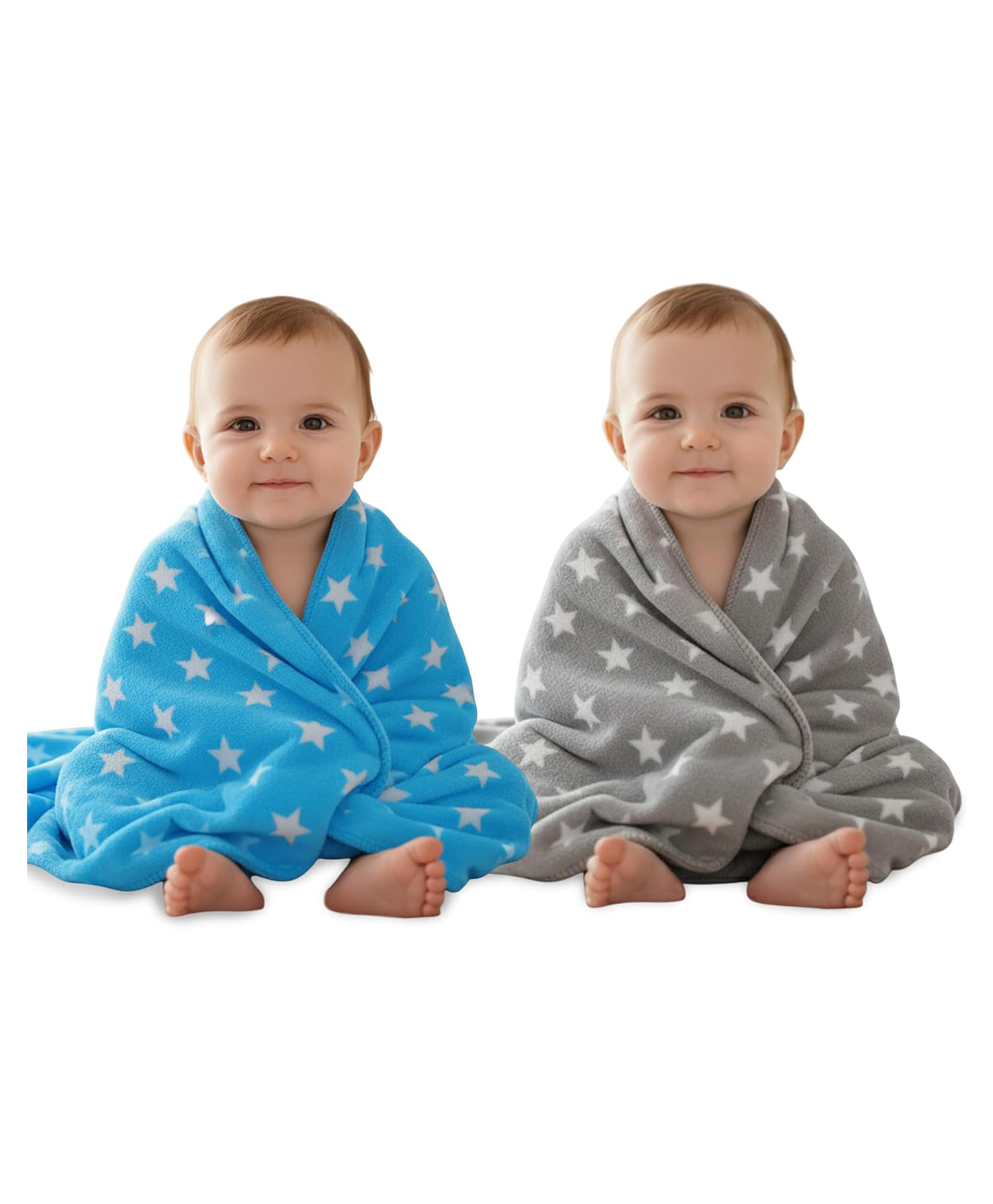 OYO BABY Fleece Baby Blanket All Season Great Gift Bath Towel Multipurpose Comforter Pack of 2 - Sky Blue & Grey-image-1