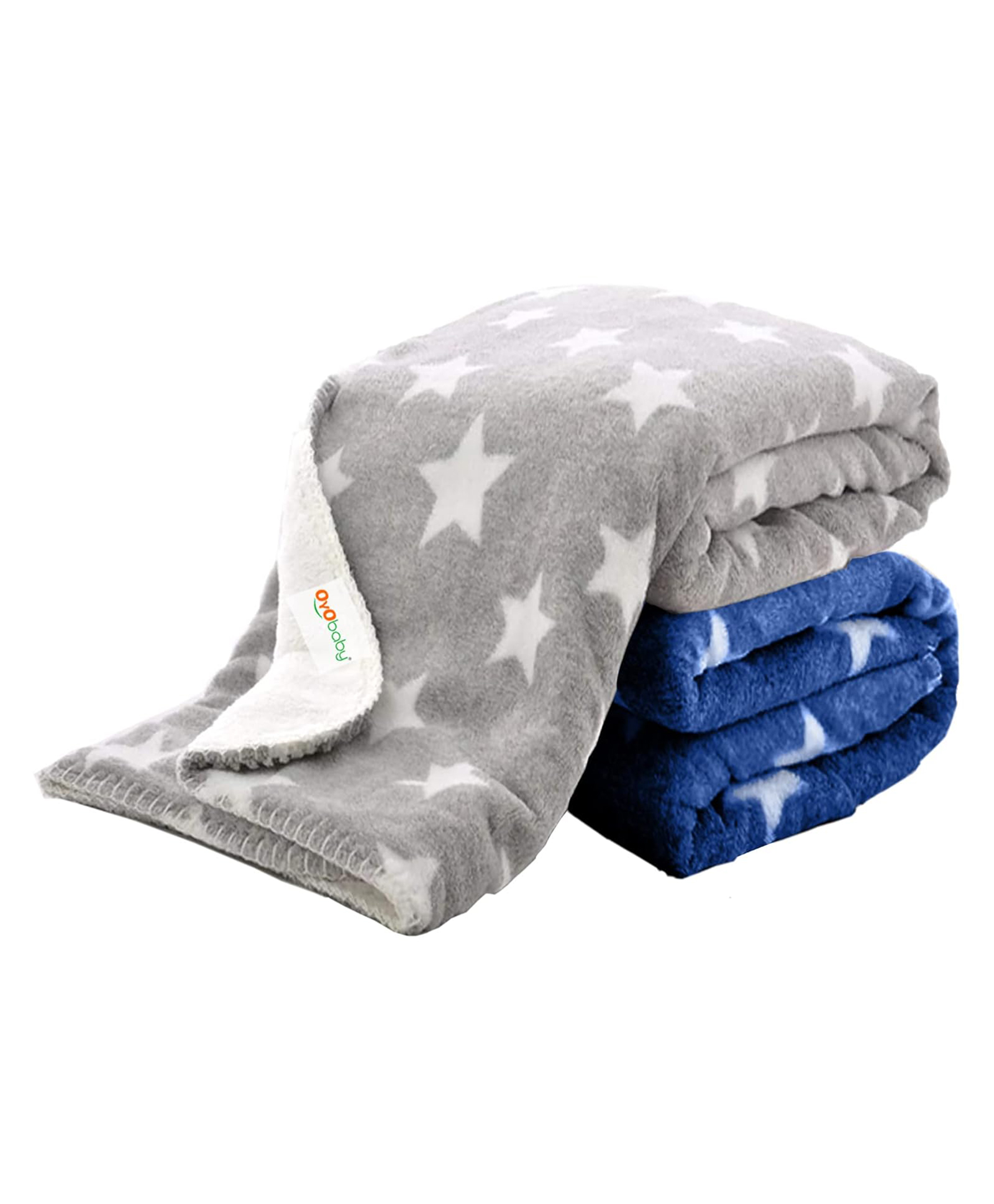 OYO BABY Fleece Baby Blanket All Season Great Gift Bath Towel Multipurpose Comforter Pack of 2 - Blue & Grey-picture-33