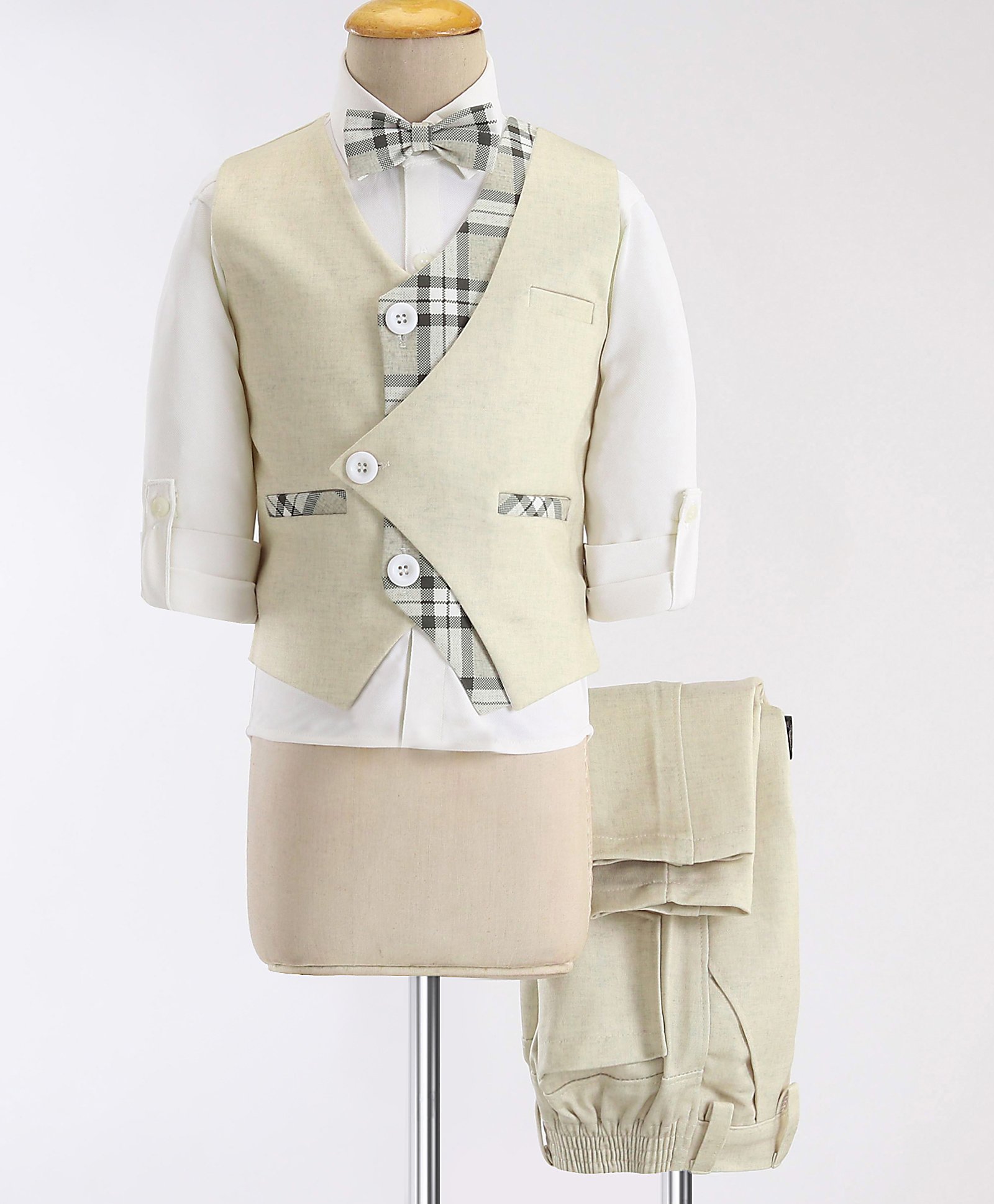 Robo Fry Cotton Dc Full Sleeves Checks 3 Pieces Party Suit - Fawn-picture-19