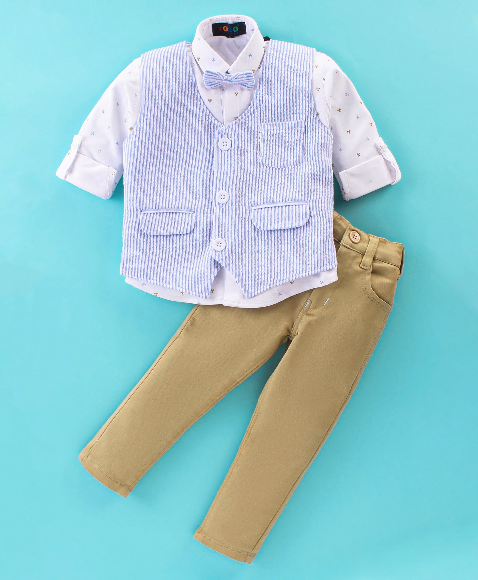 Robo Fry Full Sleeves Striped Party Suit with Bow - Blue-picture-10