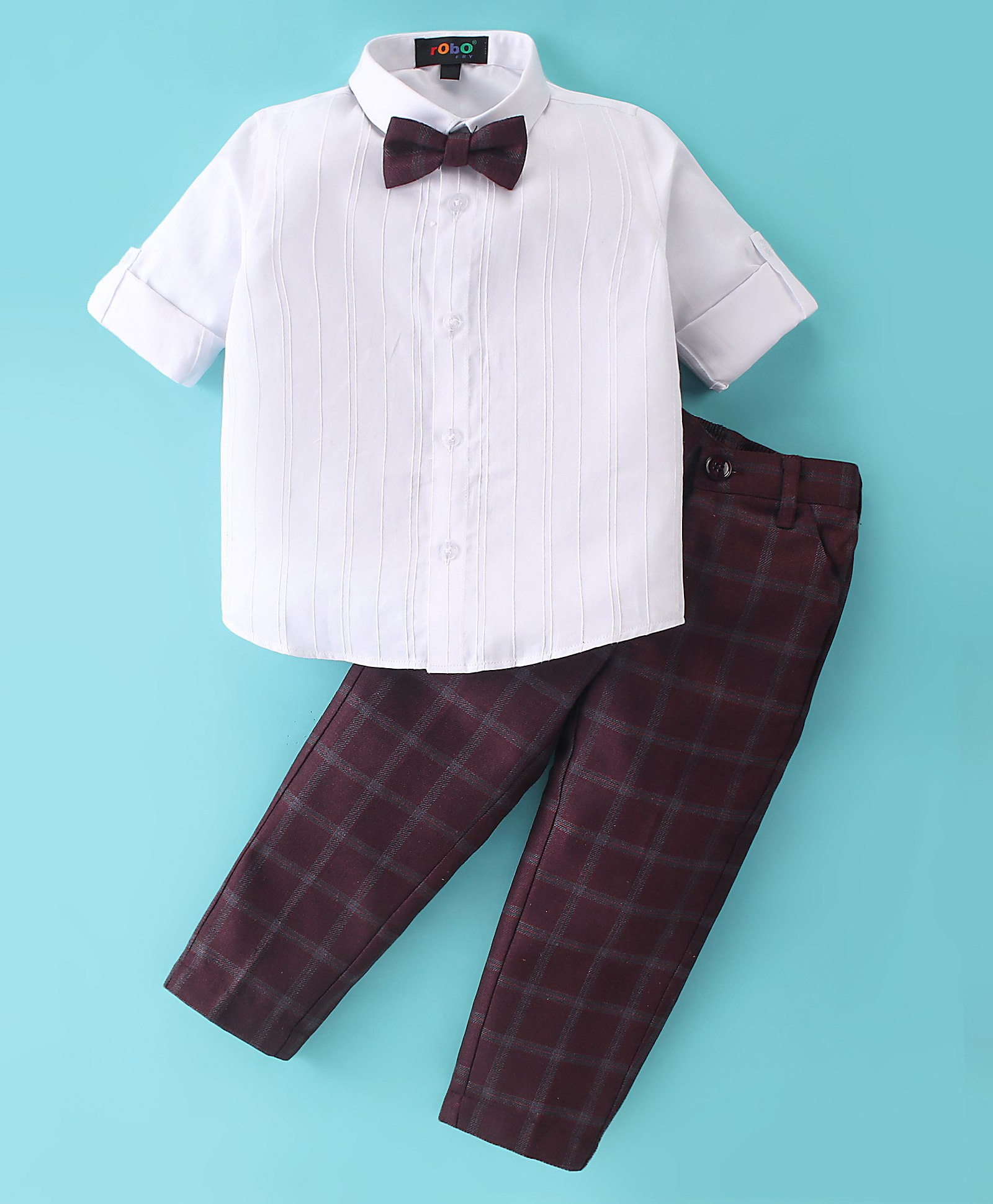 Robo Fry Knit Full Sleeves Shirt and Bottom Set With Bow -White-image-33