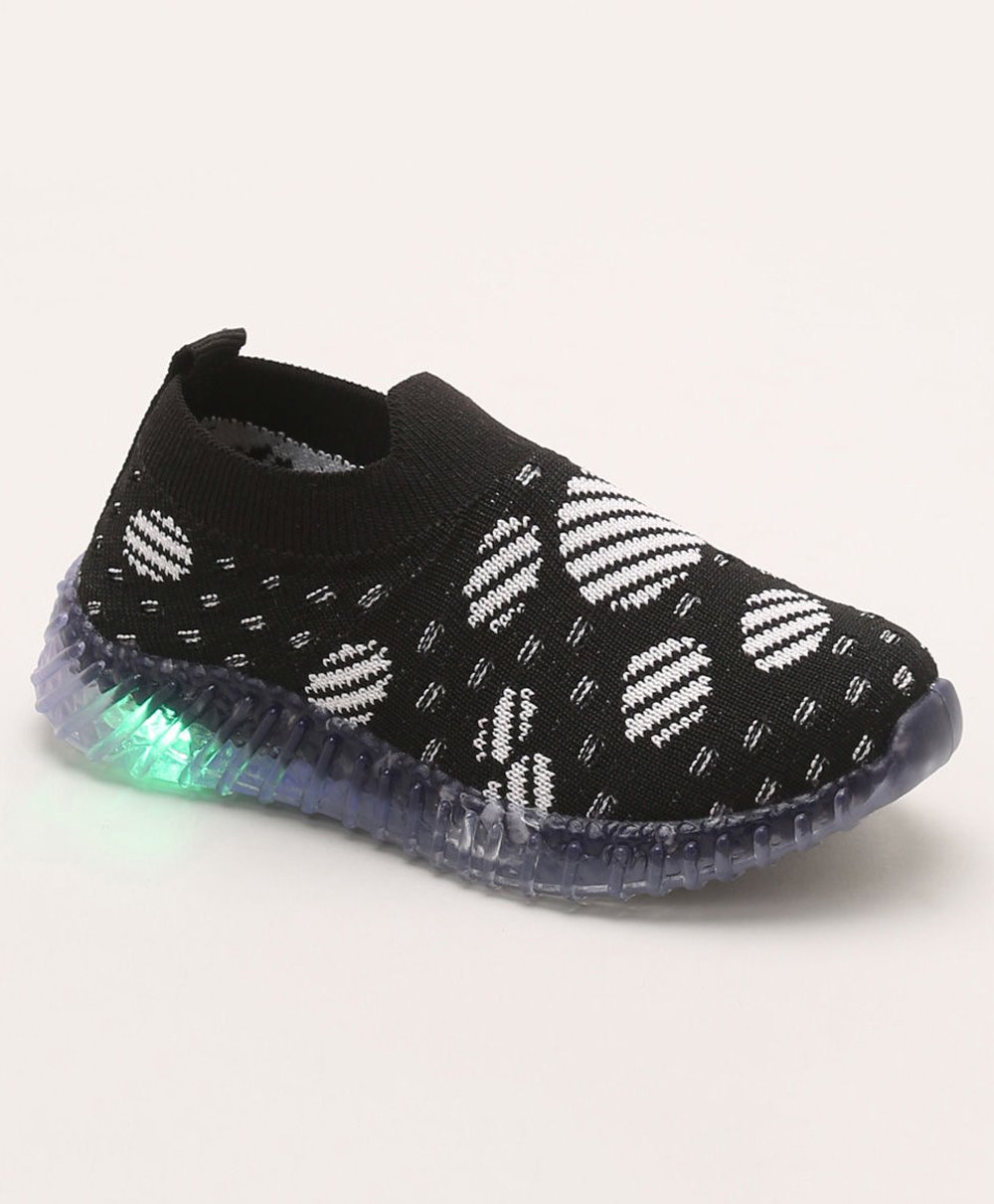 Priaansha Kids Graphic Mesh Designed LED Slip On Shoes - Black-image-23
