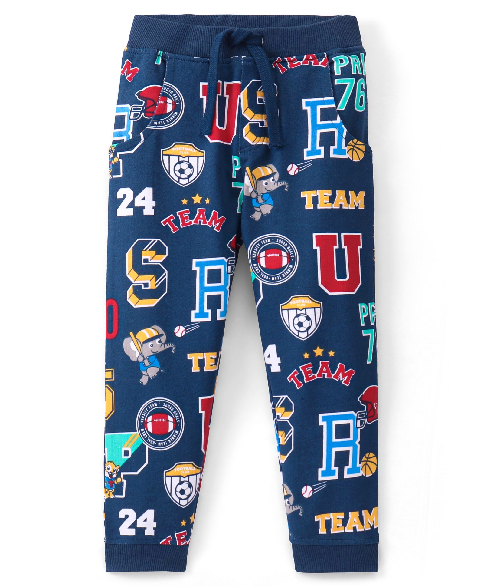 Babyhug Full Length Cotton Looper Lounge Pant Varsity Print - Navy Blue-image-41