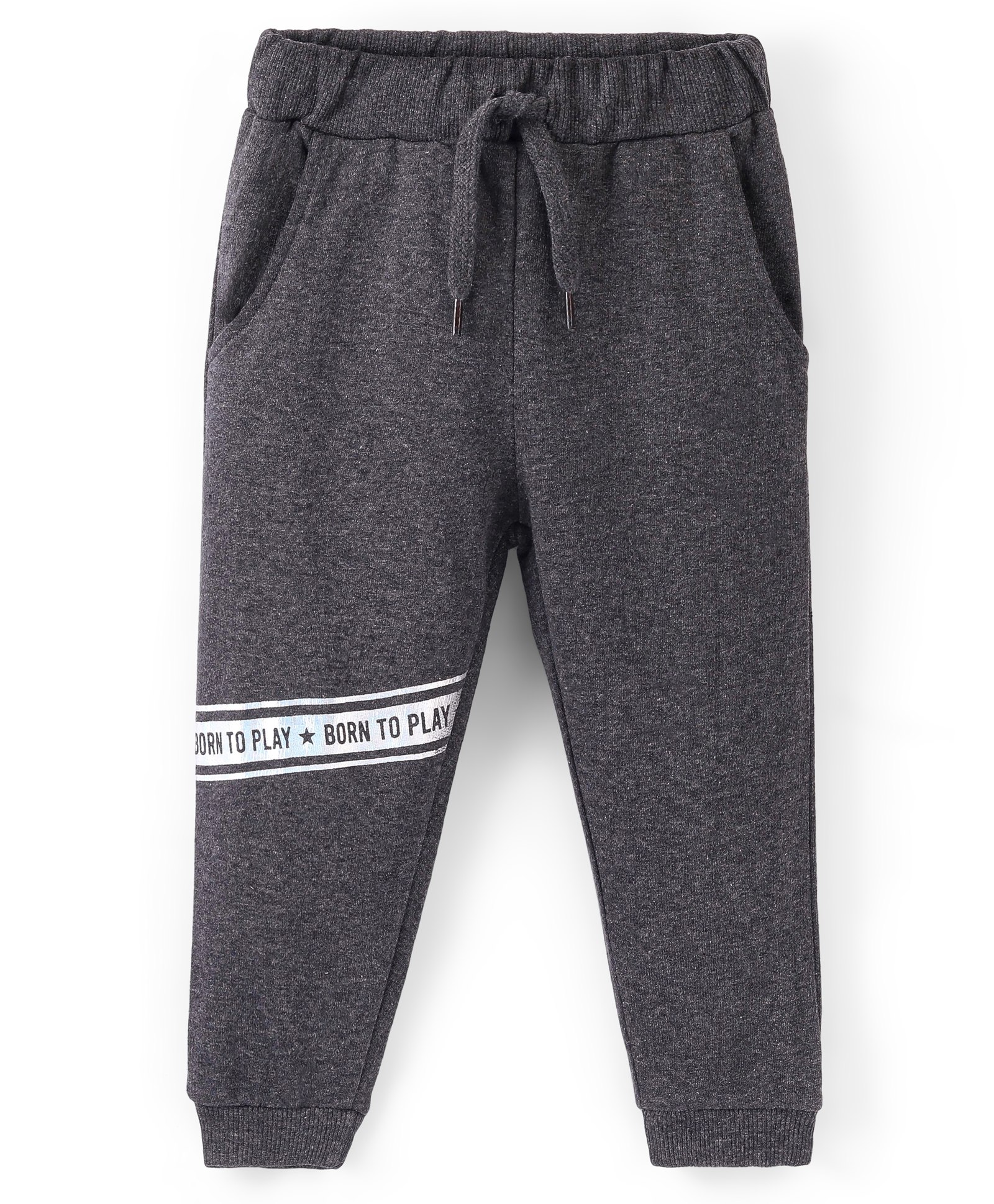 Babyhug Cotton Looper Knit Full Length Lounge Pant Text Print - Charcoal Grey-image-0