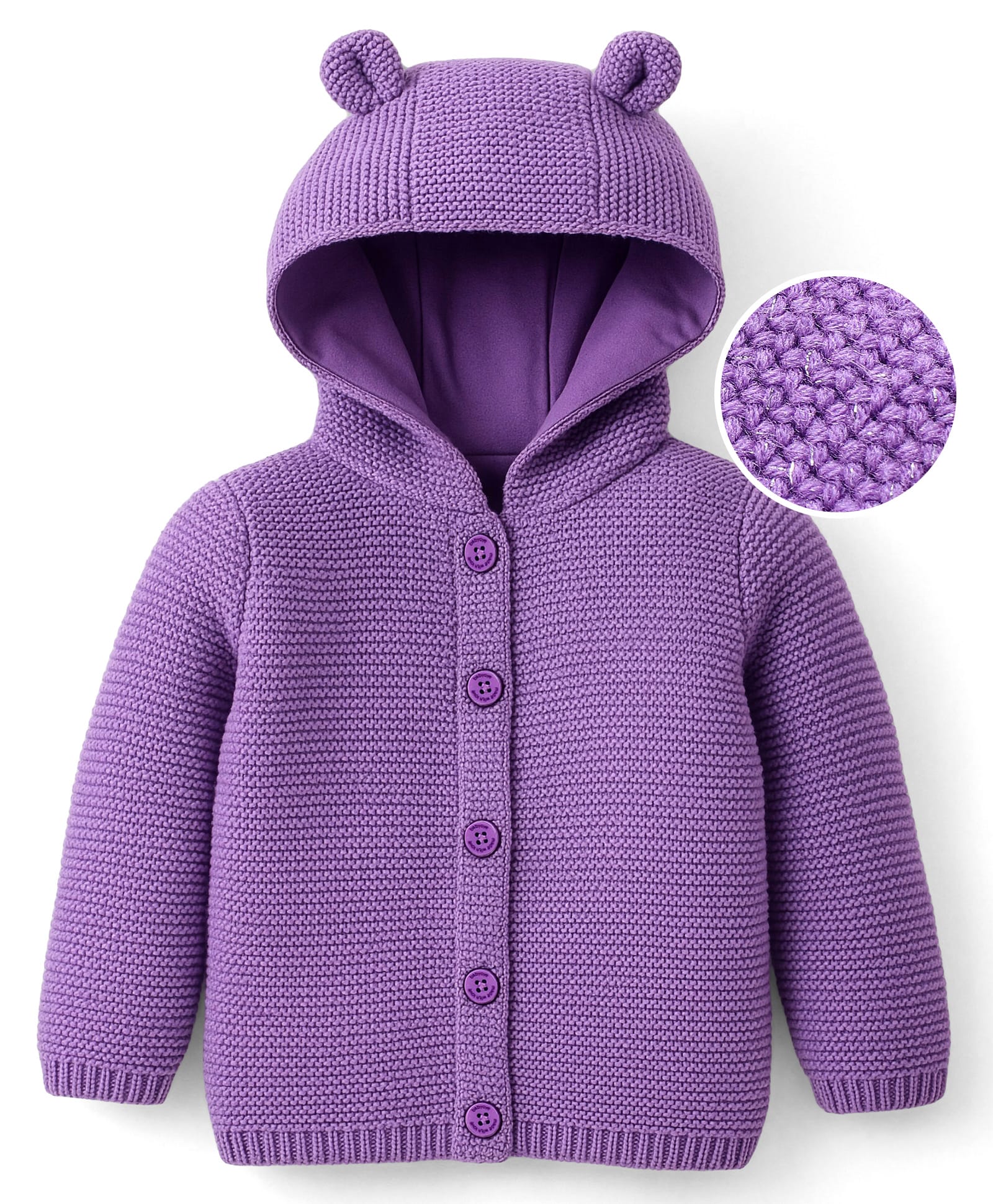 Babyoye Eco Conscious 100% Cotton Knit Full Sleeves Solid Color Hooded Sweaters - Purple-picture-33