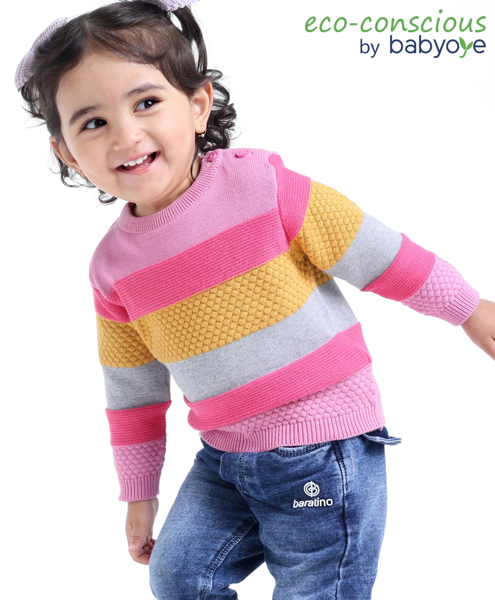 Babyoye Eco Conscious 100% Cotton Striped Full Sleeves Sweater - Multicolour-image-40