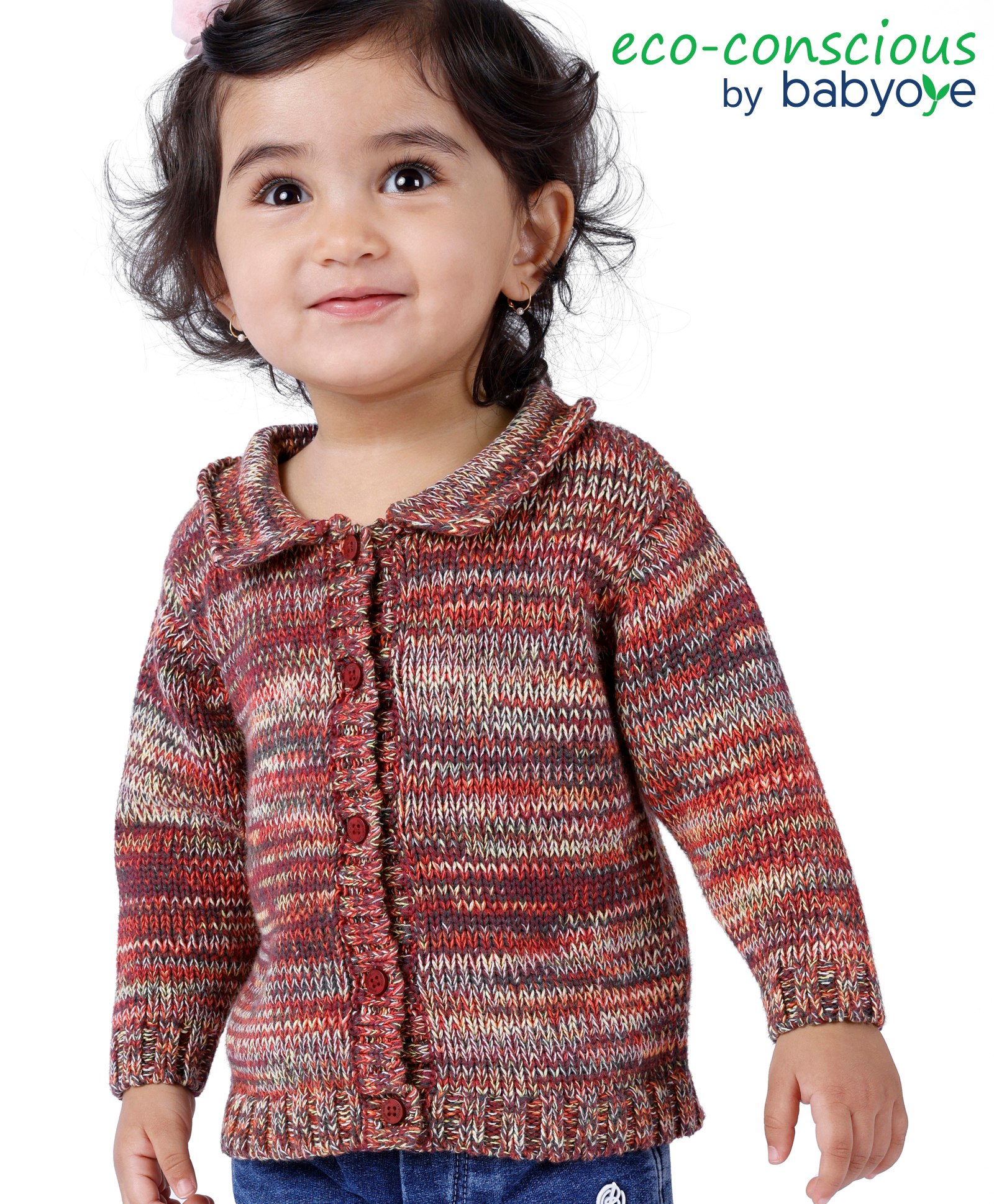 Babyoye Eco Conscious 100% Cotton Solid Full Sleeves Sweaters - Wine-image-4