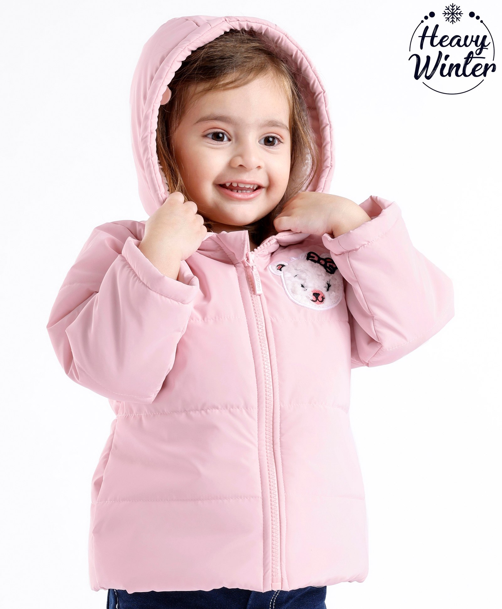 Babyoye Full Sleeves Solid Colour Hooded Jacket with Puppy Patch - Pink-image-36