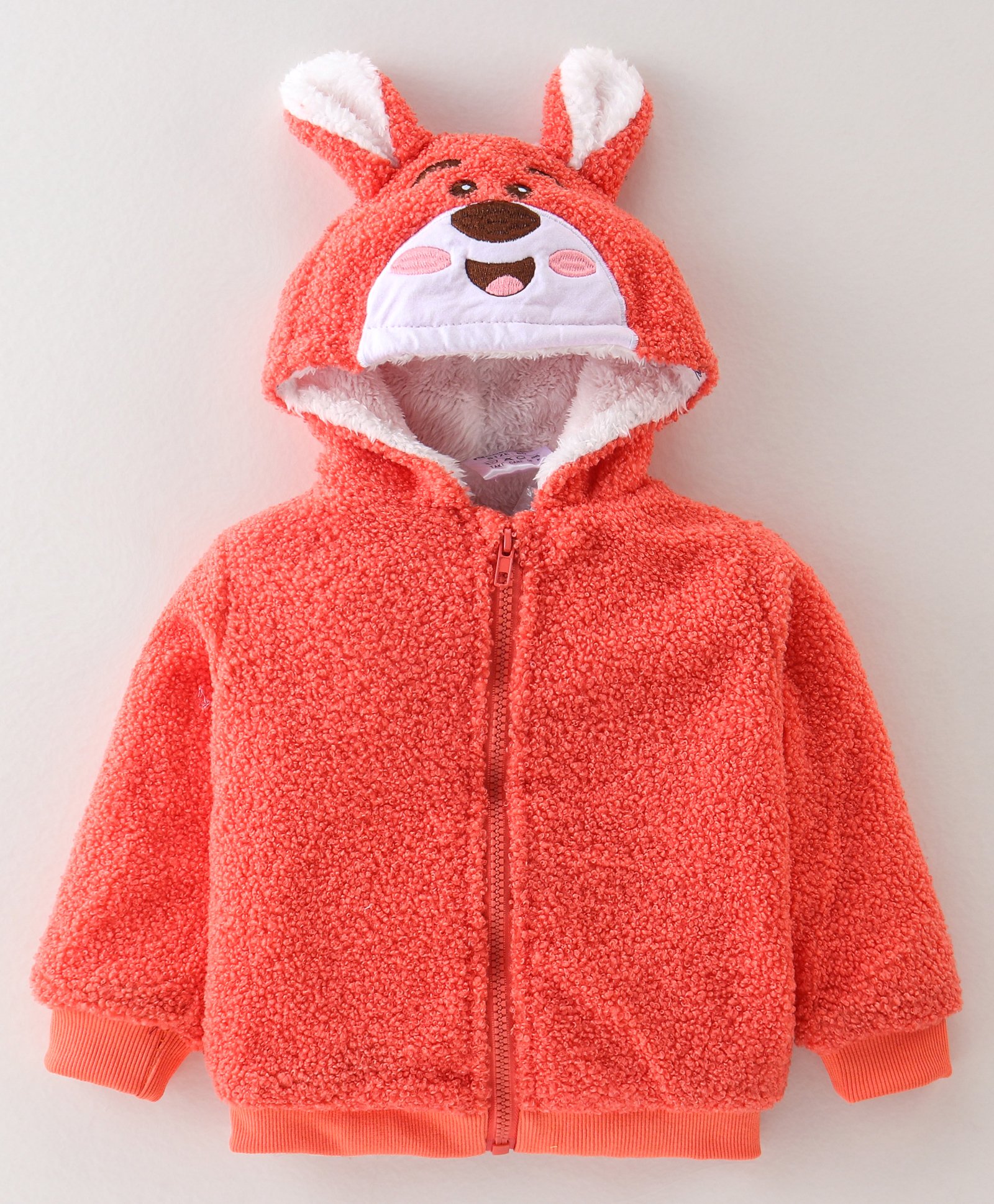 Kookie Kids Full Sleeves Hoodie With Teddy Applique & Embroidery - Orange-image-5