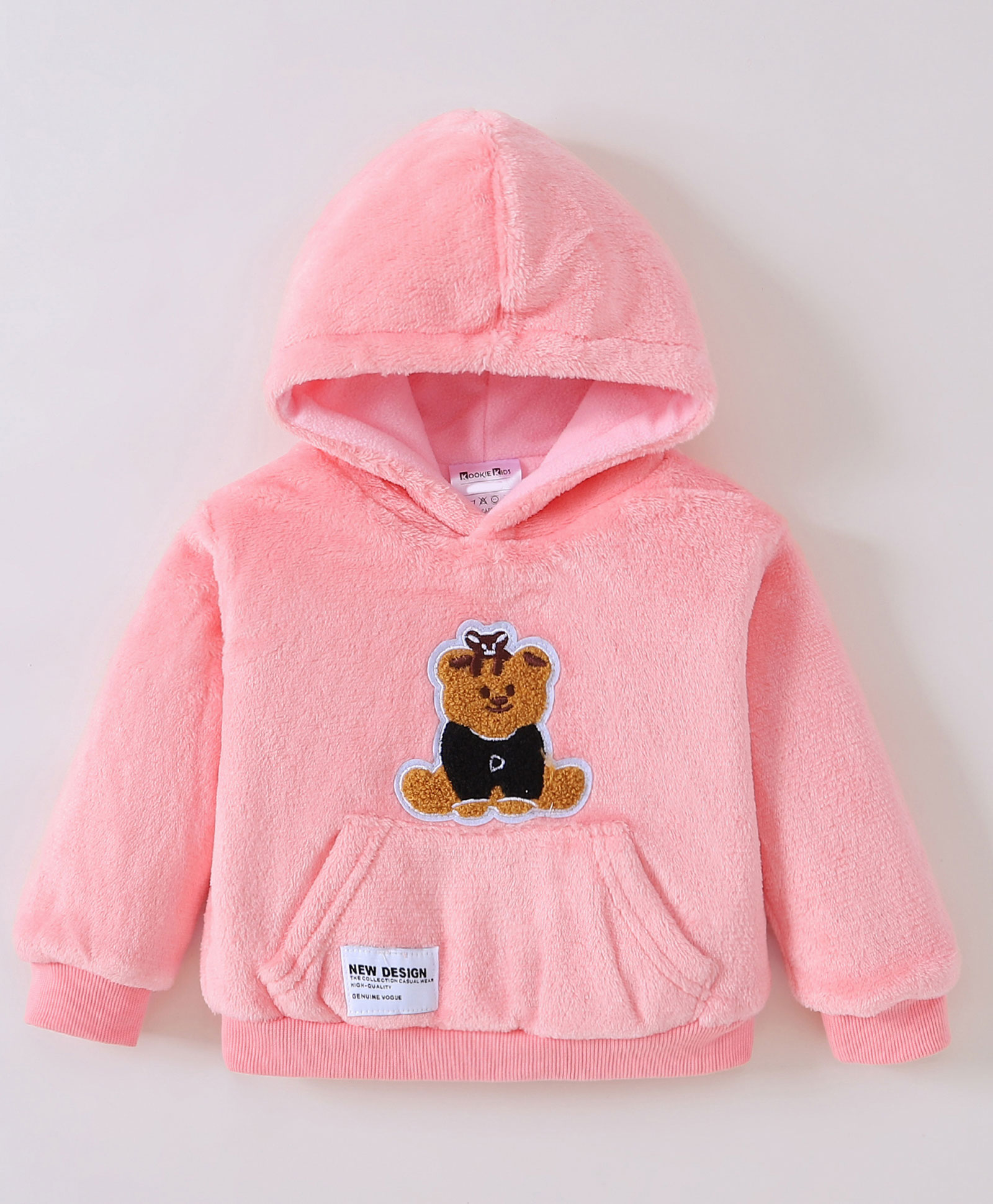 Kookie Kids Full Sleeves Hooded Sweatshirt Teddy Applique - Pink-picture-20