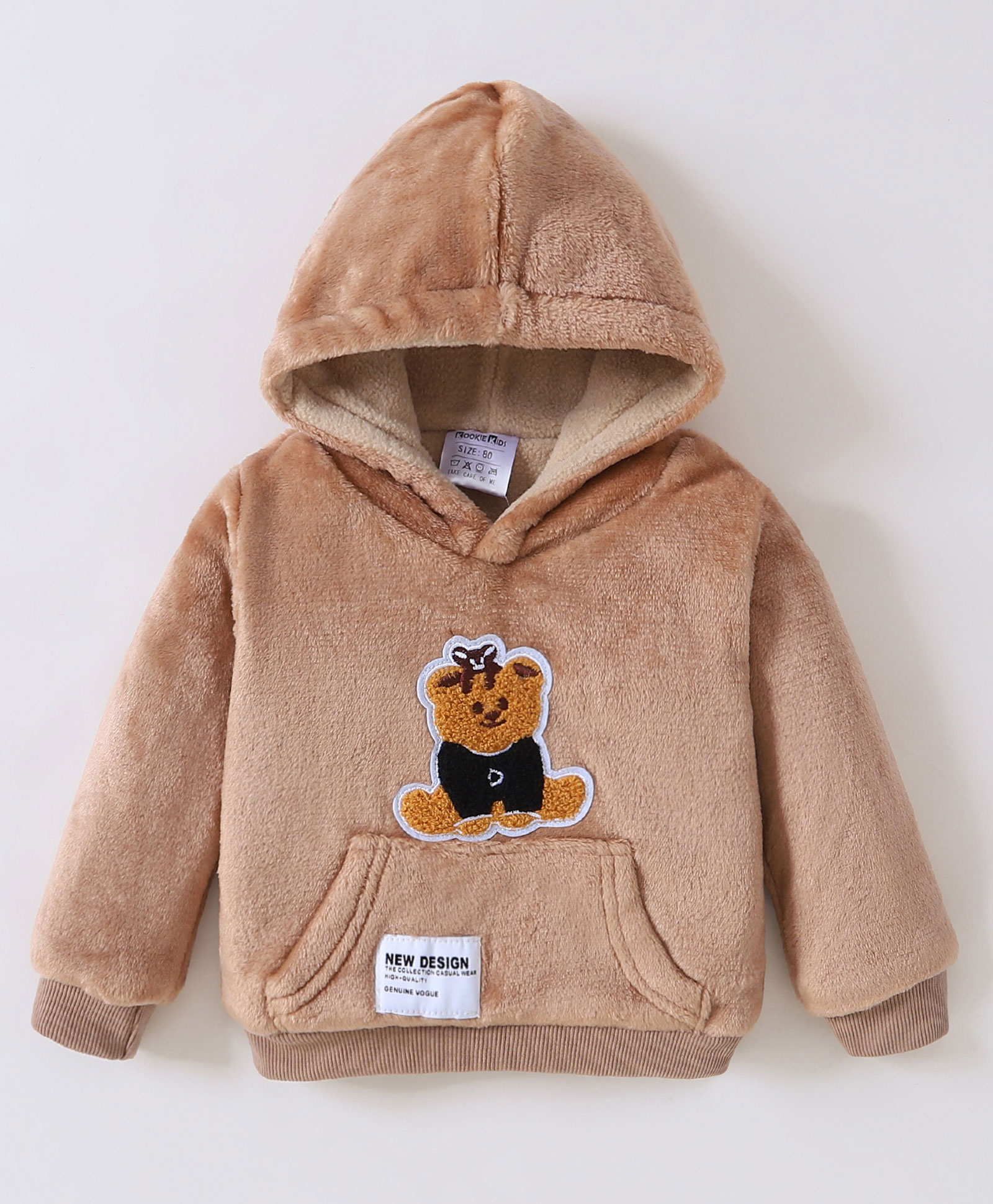 Kookie Kids Full Sleeves Hooded Sweat Jacket Teddy Applique - Brown-image-45