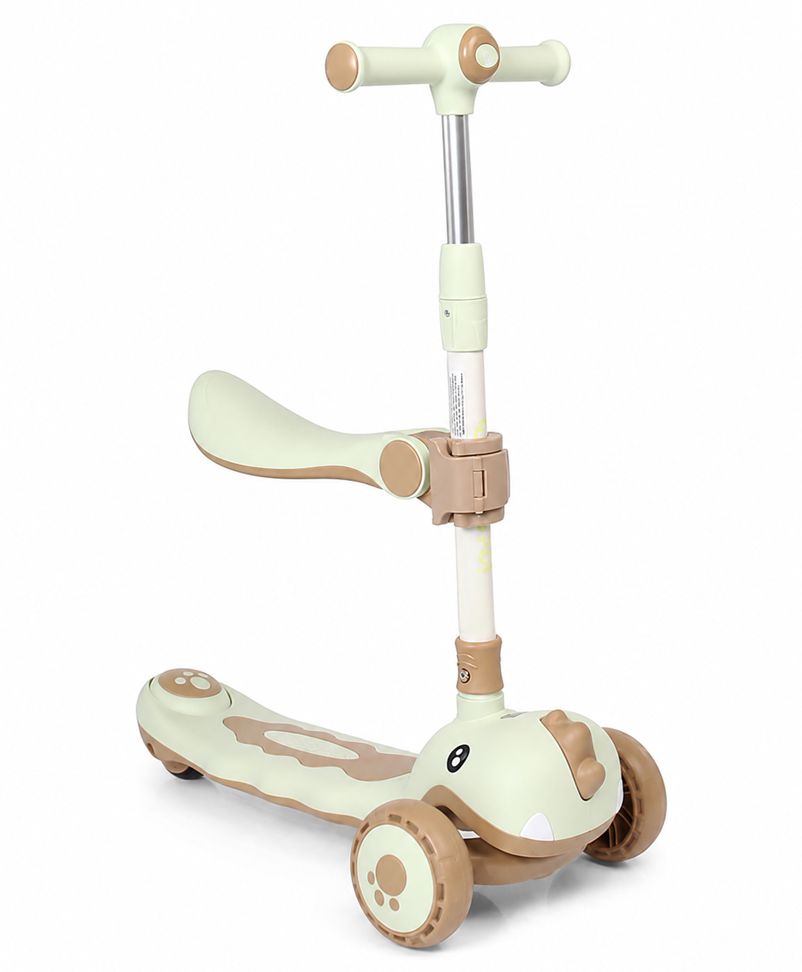 Dino Faced Unbreakable And Never Fall Down 2 in 1 Kids Scooter With Adjustable Height Music With Removable Seat And Non-Slip LED Deck And Wheel - Green-image-42