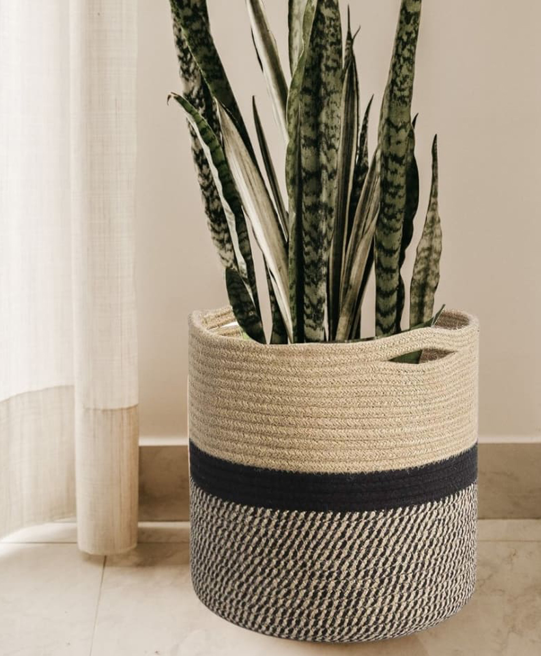 OnEarth Black Jute Rope Baskets Planters - Brown-image-38