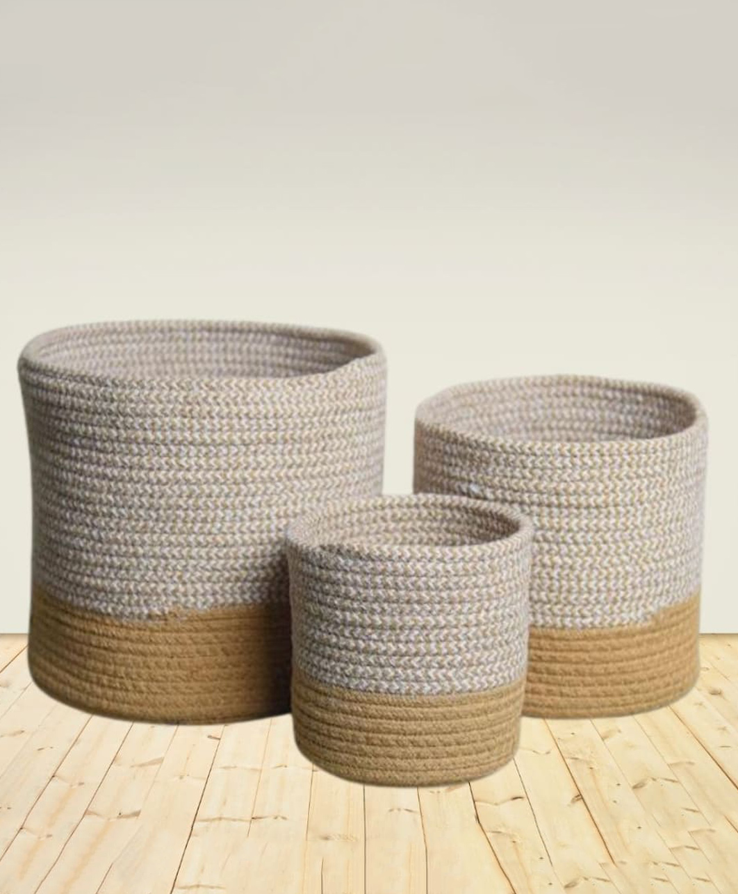 OnEarth Dual Tone Jute Baskets Set of 3 - Cream-image-43